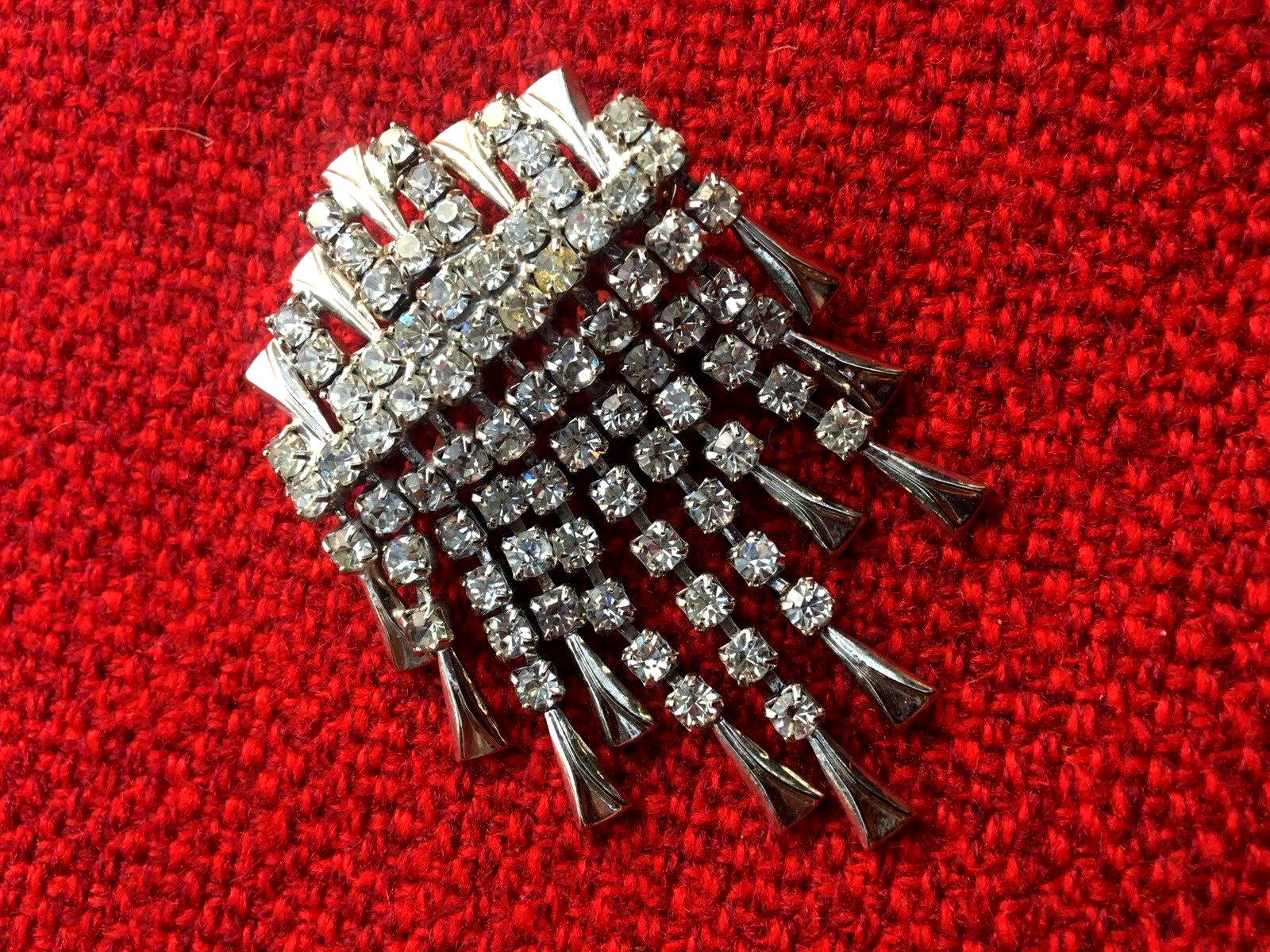 Vintage Brooch pin White stone glass 11 pendants USSR