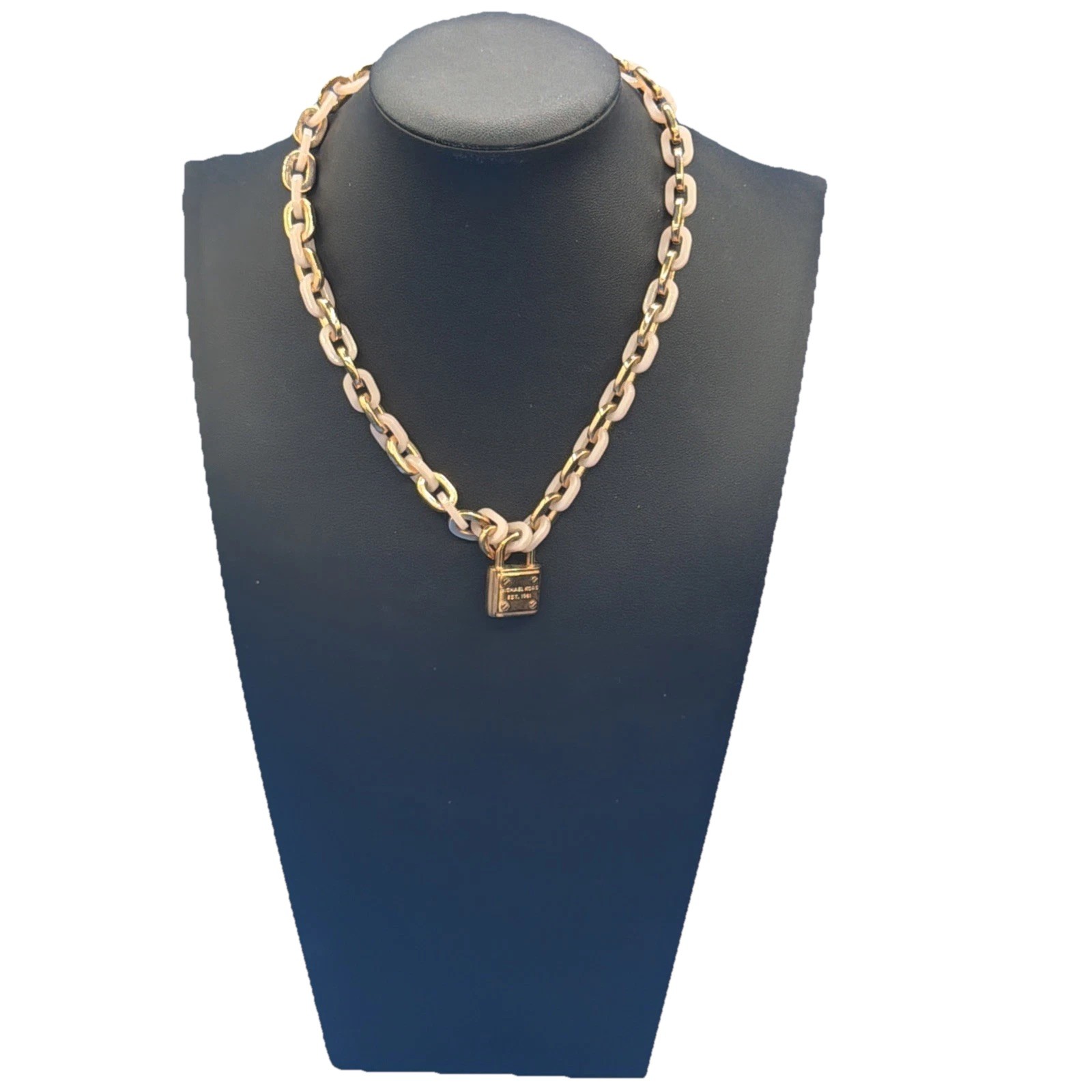 Michael Kors Rose Gold-Tone Pink Acetate Padlock Pendant Necklace Chic