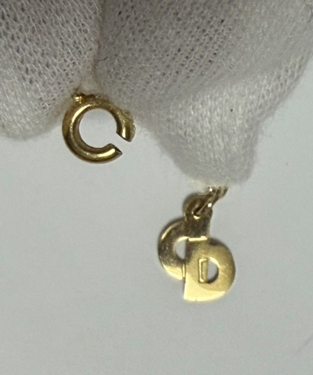 Christian Dior necklace pendant with CD logo rhinestones gold plated teardrop