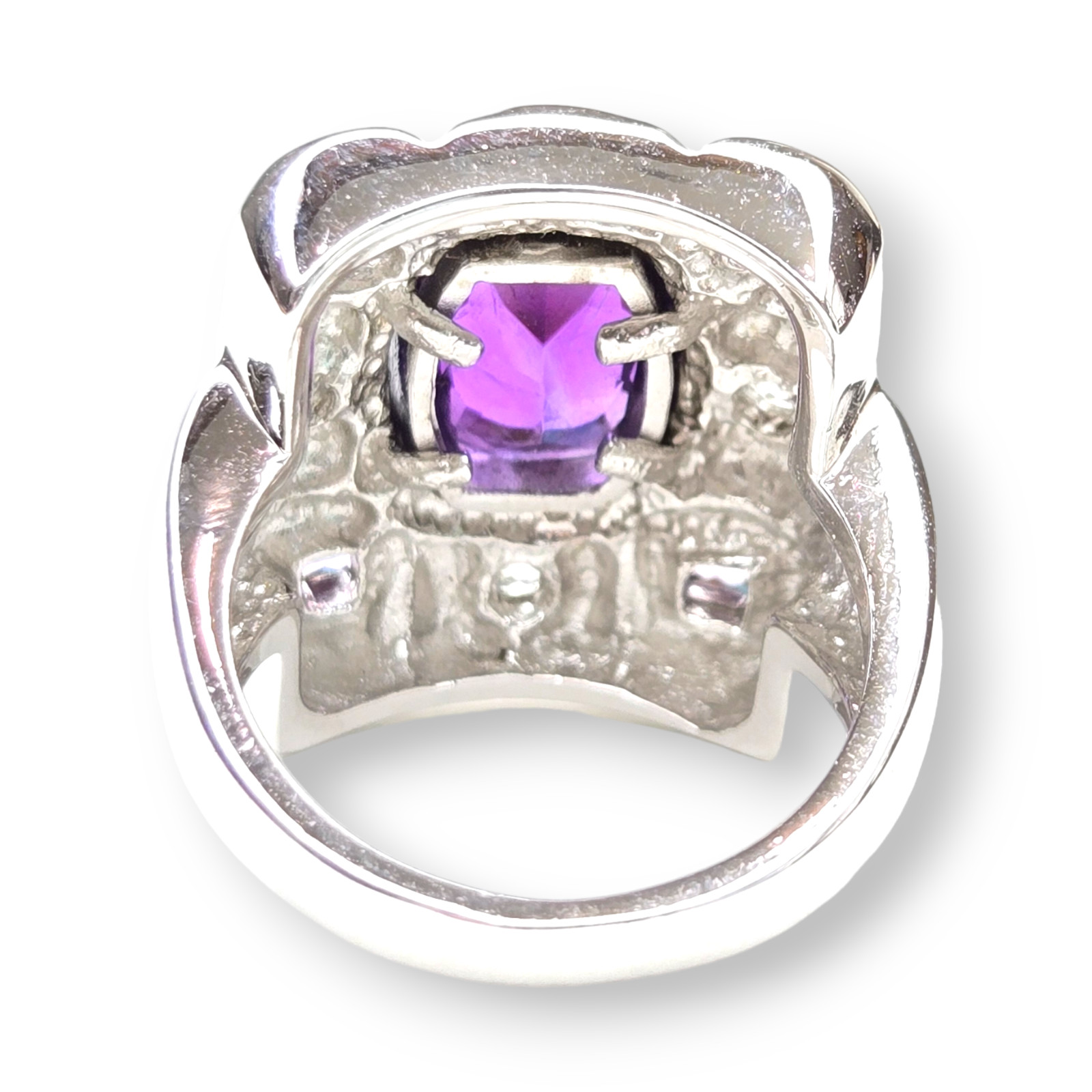Sterling Silver 925 Chunky Amethyst Sapphire and Clear Quartz Ring Size 7
