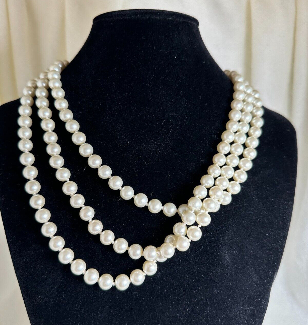 LONG Cream Colored Pearl Necklace without a Clasp – Knotted – 60″ (Yes, 60″!)
