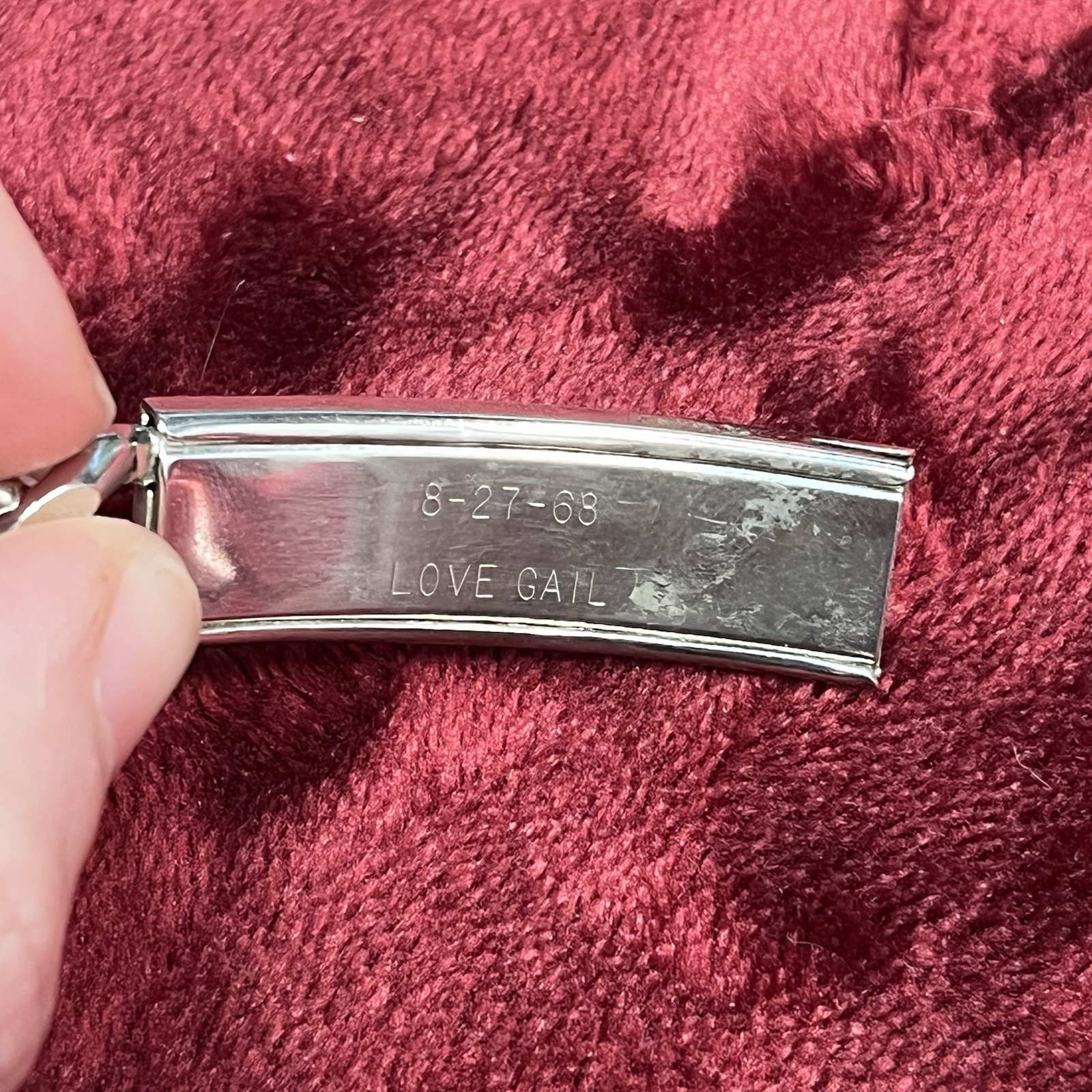 Vintage Speidel Link ID Bracelet Rhodium Electroplated USA Engraved Tom 8-27-68