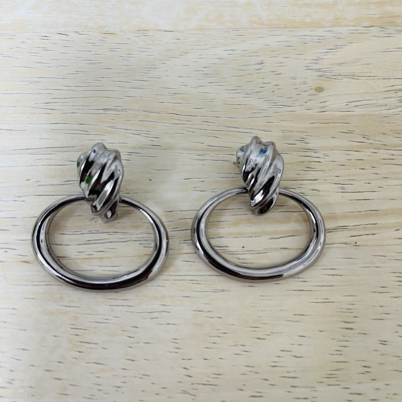 Vintage Knotted Knocker Earrings Silver Tone Pierced. Studs