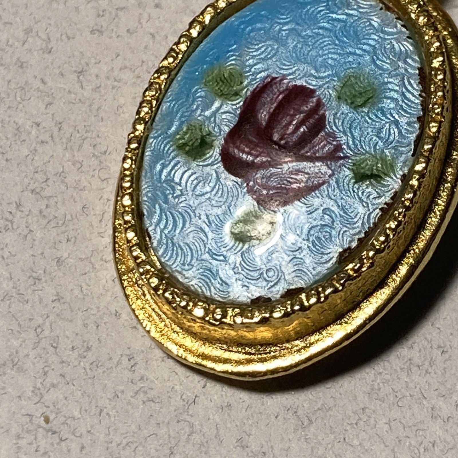 OOAK Hand-Painted clip on Rose Floral Earrings Gold Tone Framed oval 1.55″ O
