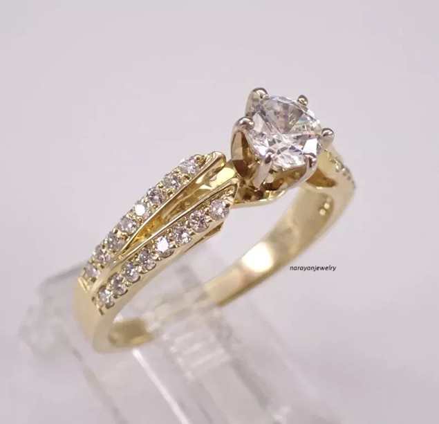 2Ct Round Cut Moissanite Women Solitaire Engagement Ring 14K Yellow Gold Plated
