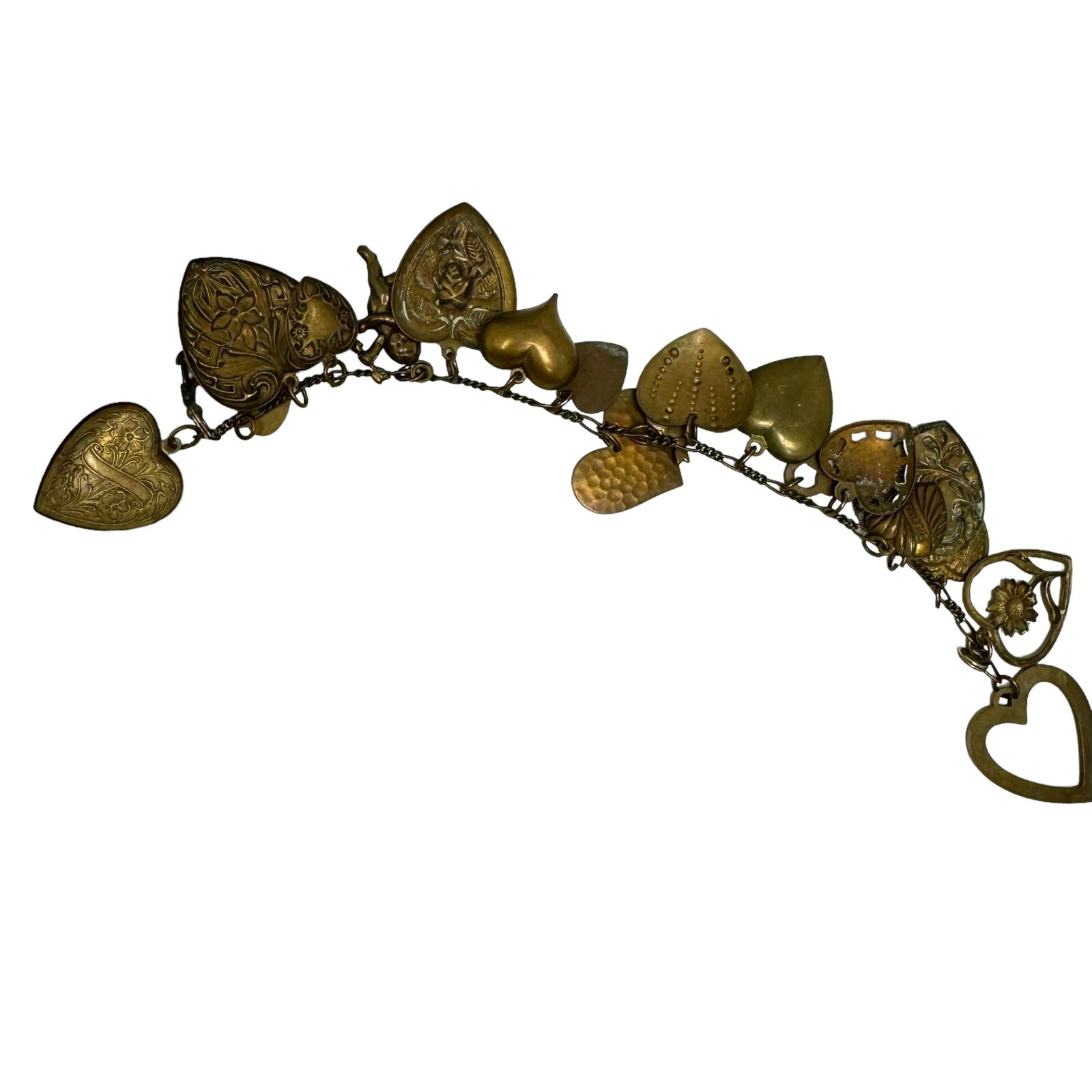 Victorian Style Bronze Color Embossed Fancy Hearts Cherub Charm Bracelet