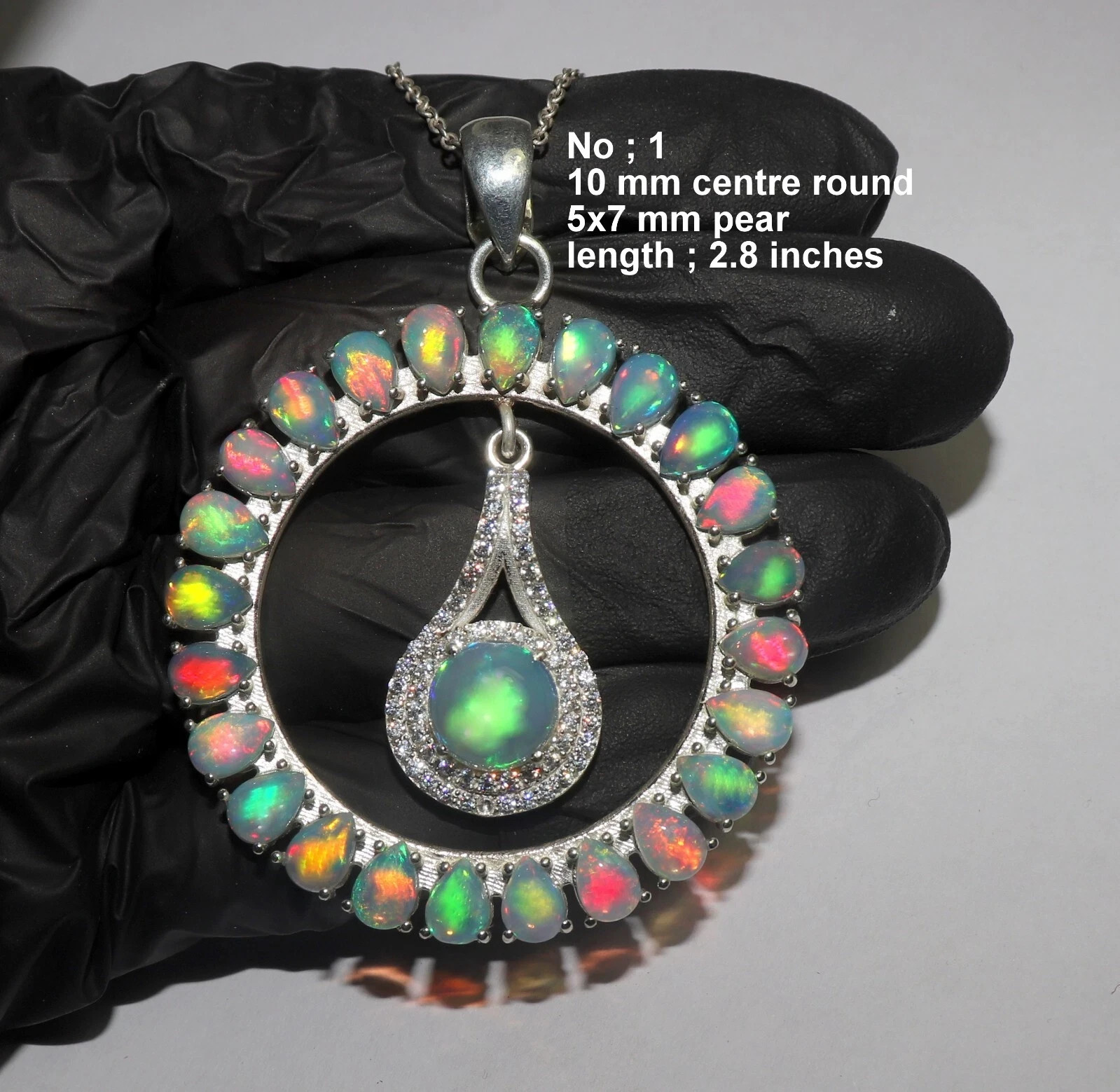 Natural Ethiopian opal pendant with sterling silver fire opal gemstone necklace