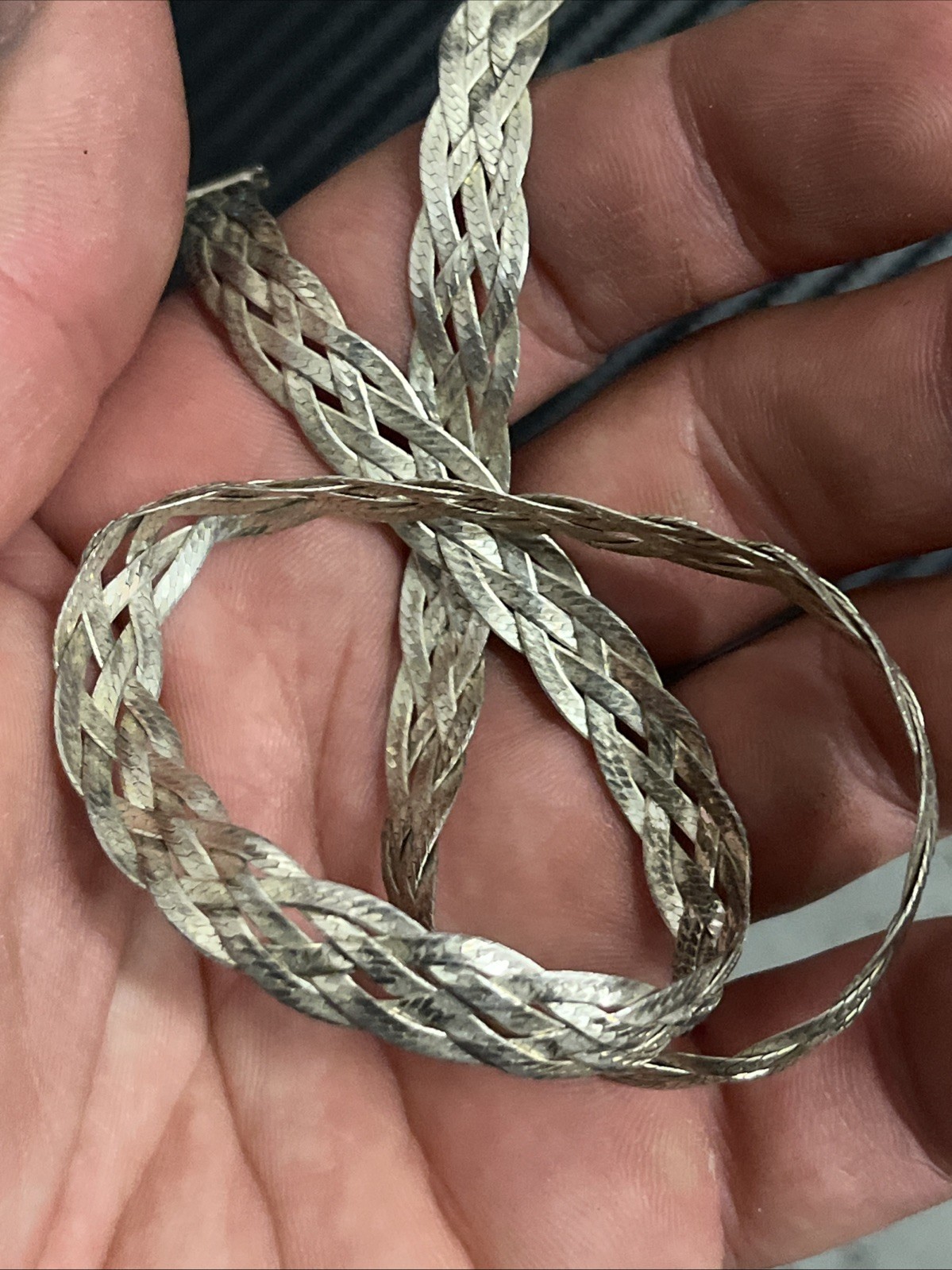 Italy 925 Sterling Silver 5 Strand Braided Herringbone Necklace 16” 14.8 Grams