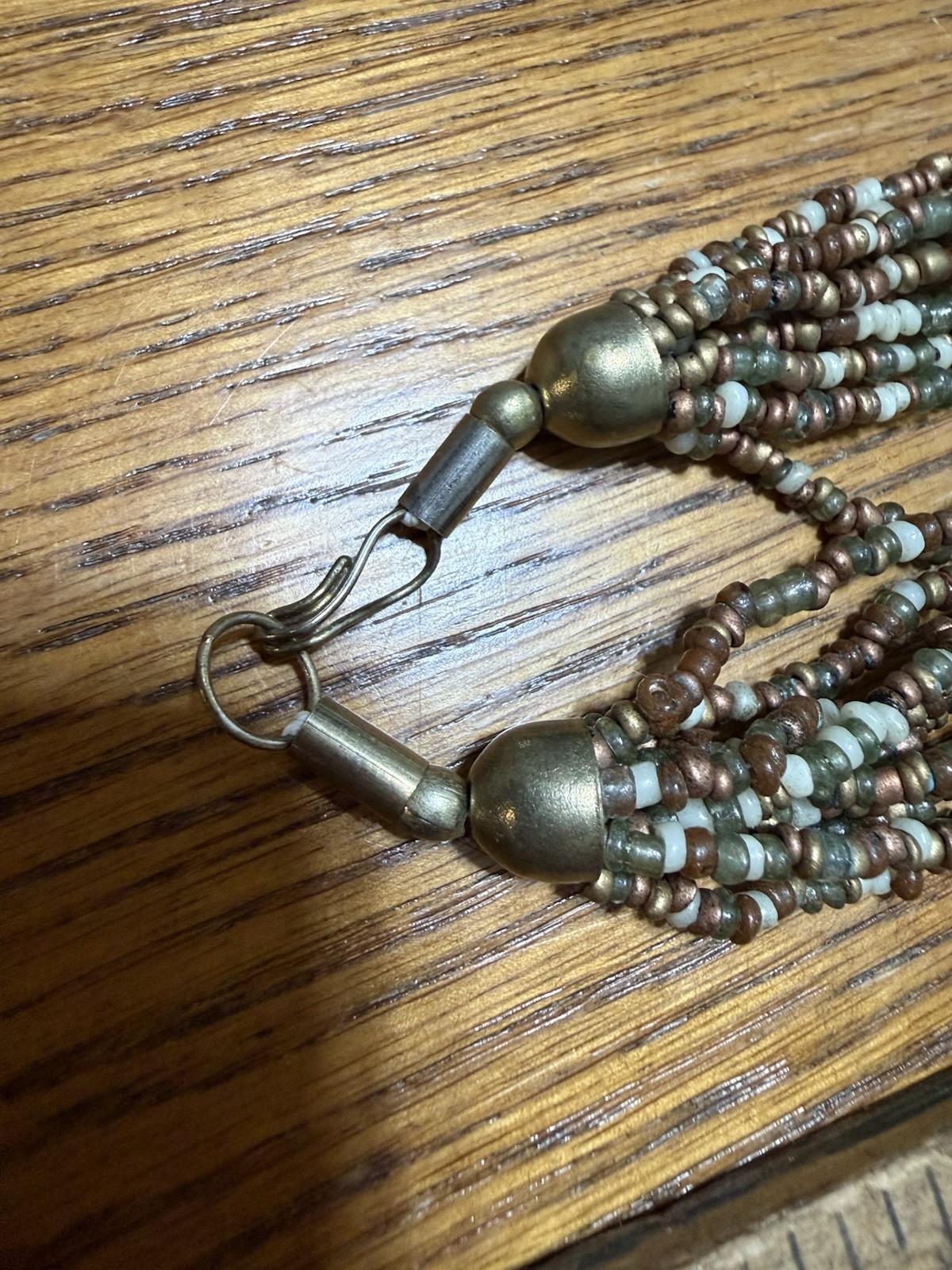 Vintage Multi Strand Seed Bead Necklace Boho Knotted Brown Green Multicolor