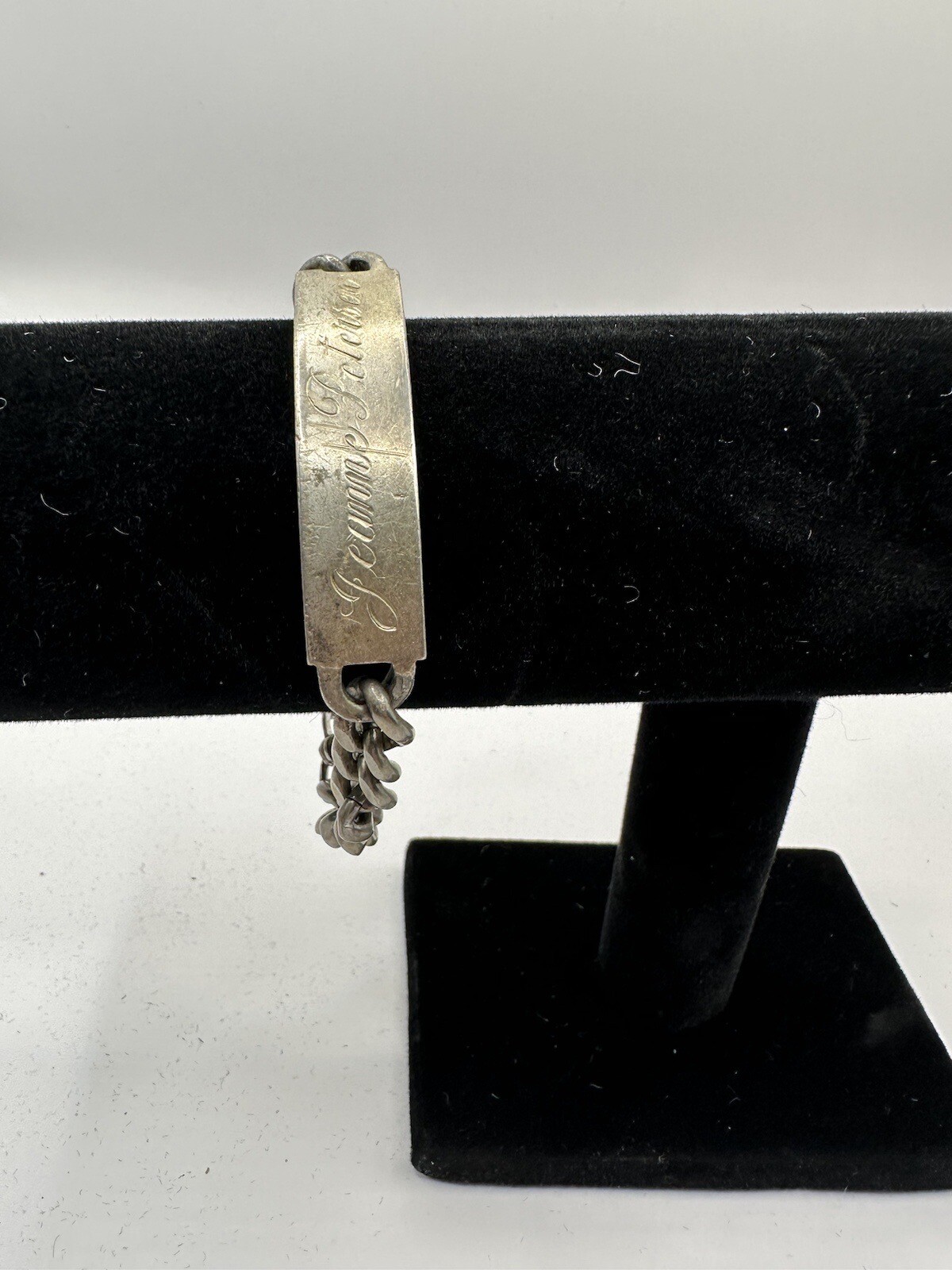 Sterling Silver Vintage Identity ID Bracelet, “Jeanne Petersen” 8-inch Curb