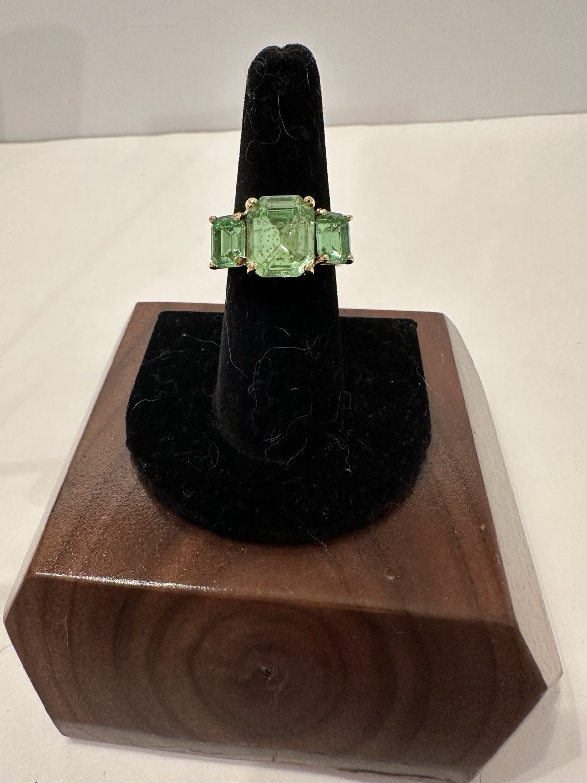 Vintage Gold Plated Green Crystal Ring and Earring Set