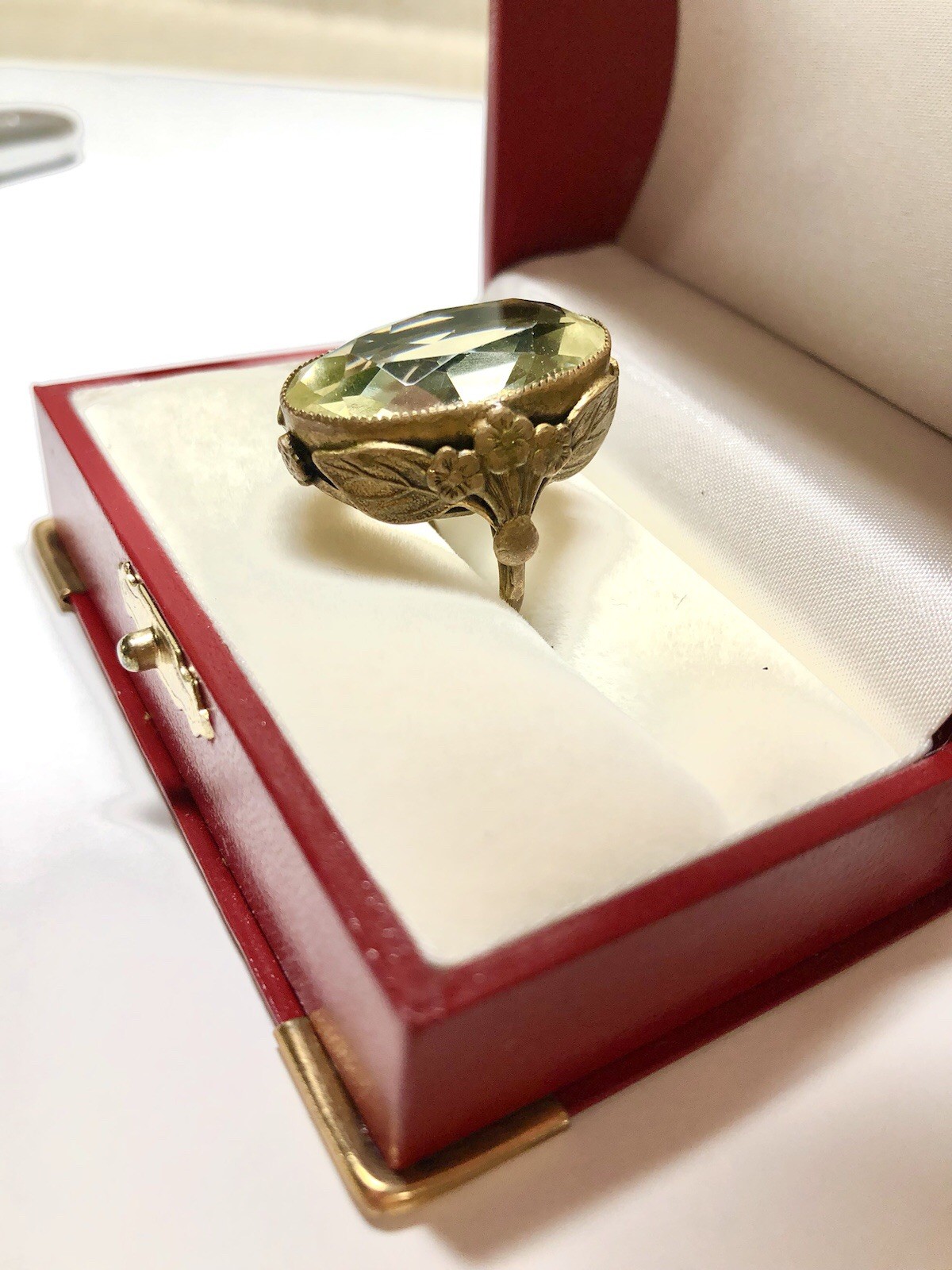 Vintage Orlando Art Nouveau Bronze Yellow Stone Glass Bohemian Ring size 6.5 Adj