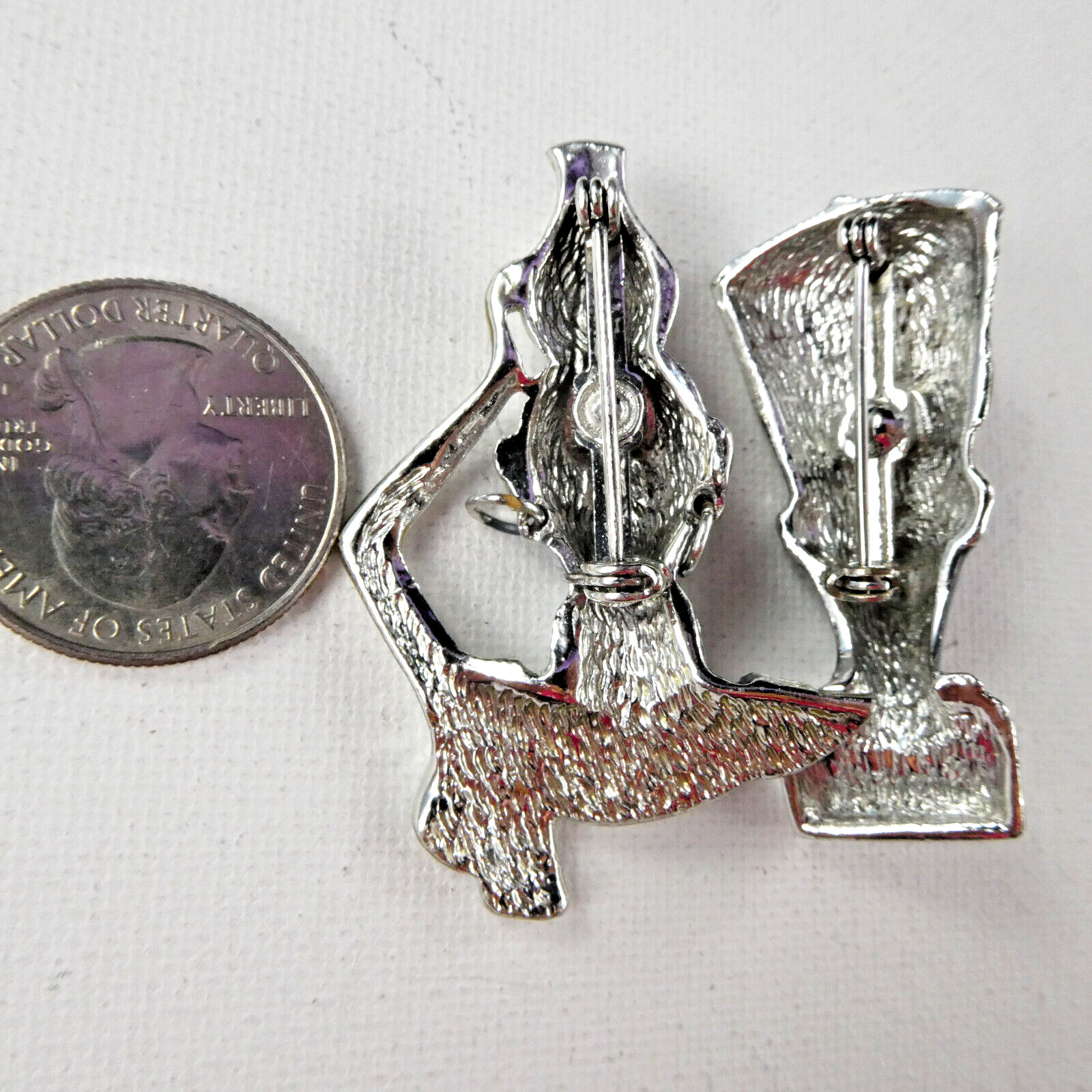 Vintage African Ethnic Pair Pin Brooch Set of 2 Gray Enamel Faces Crystal