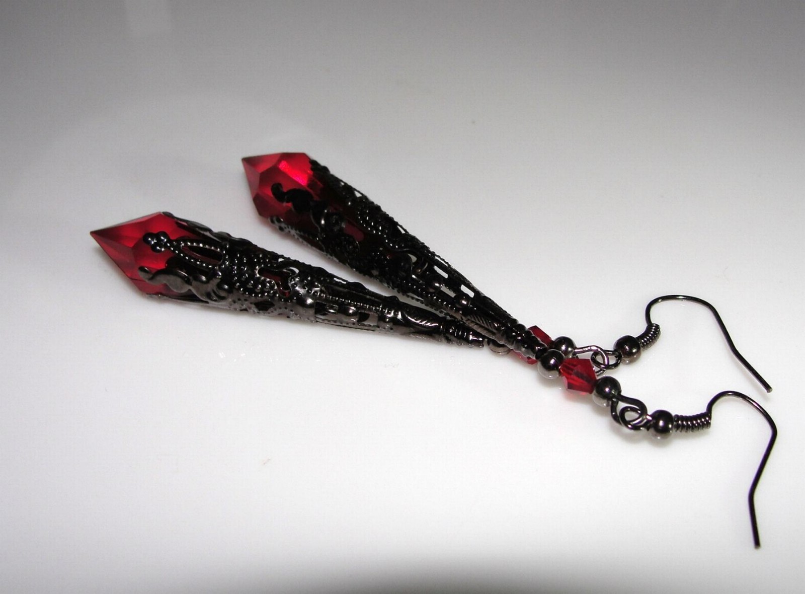 Garnet Dark Siam Blood Red Crystal Vintage Victorian Necklace Earring Set Steamp