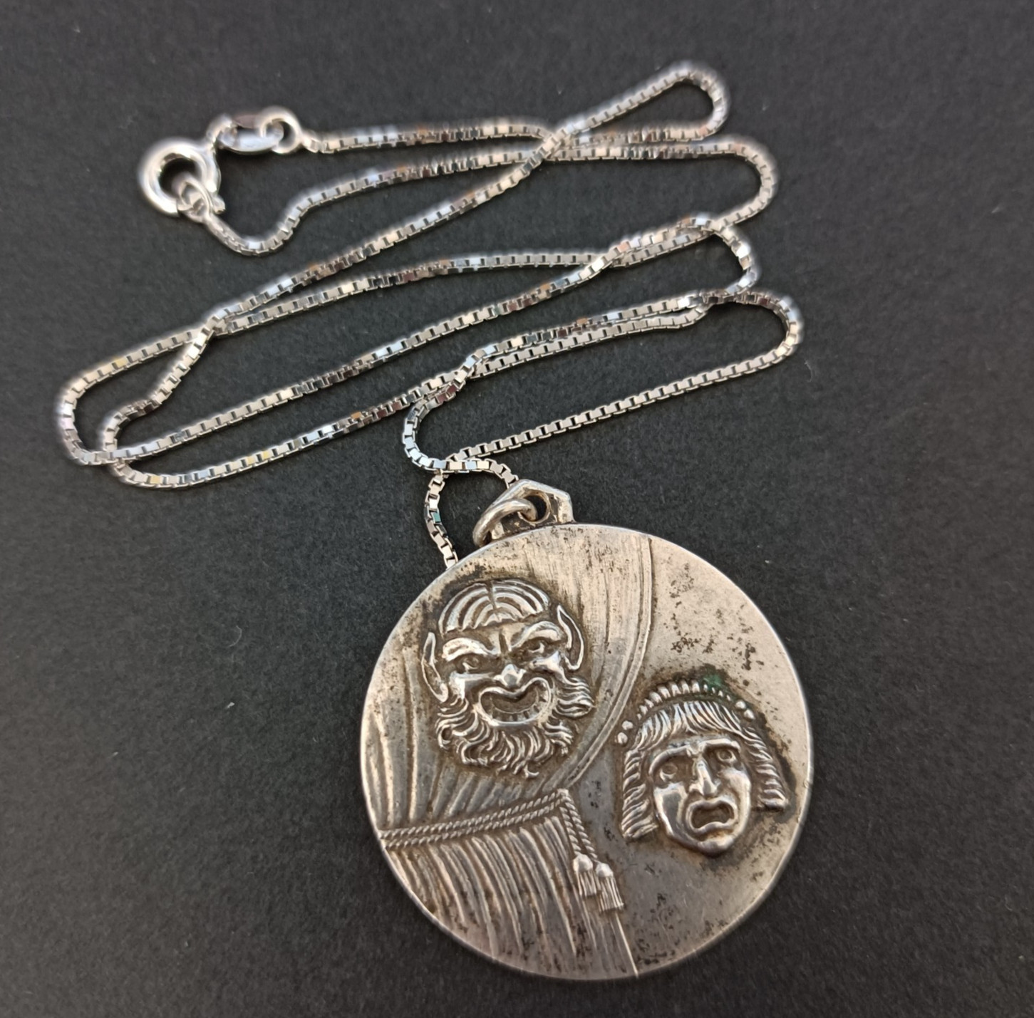 Theater Mask Silver Pendant Necklace Drama Comedy Art Vintage Masks Dramatic