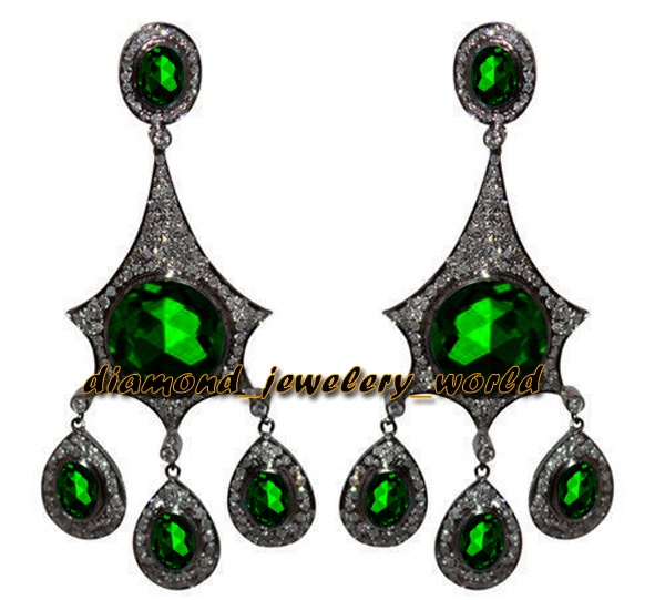 Gorgeous 2.55ctw Rose Cut Diamond Emerald Studded Silver Vintage Earring Jewelry