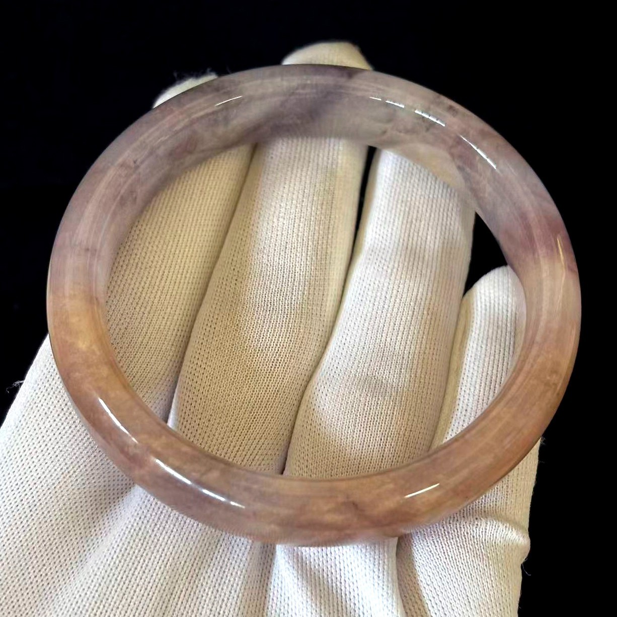 Landscape Natural Jade Bracelet Bangle, Width 14 mm, Inner Perimeter 7.4 inch
