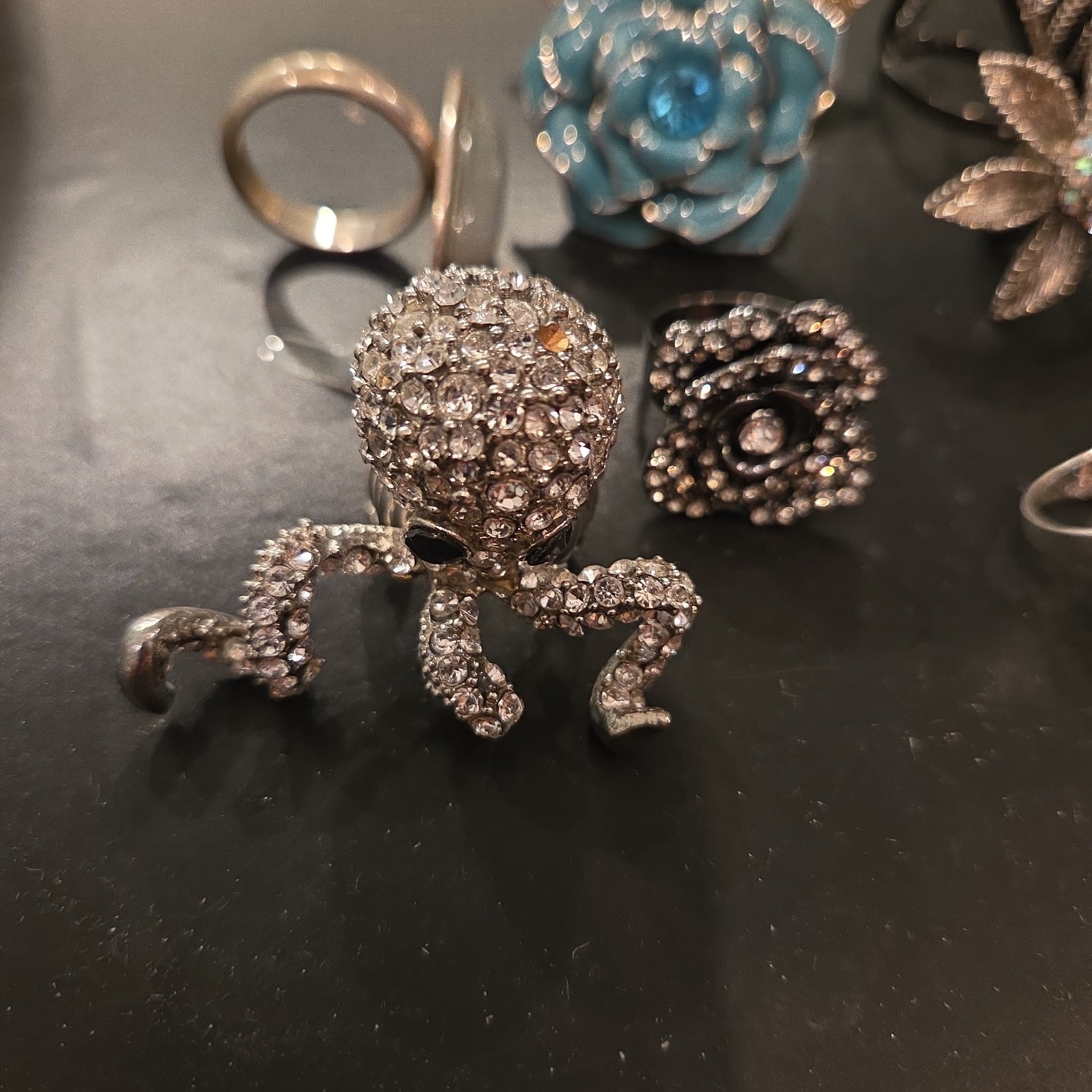 14pc Mixed Lot Vintage Style Rings & Stones, Gold & Silver Tone