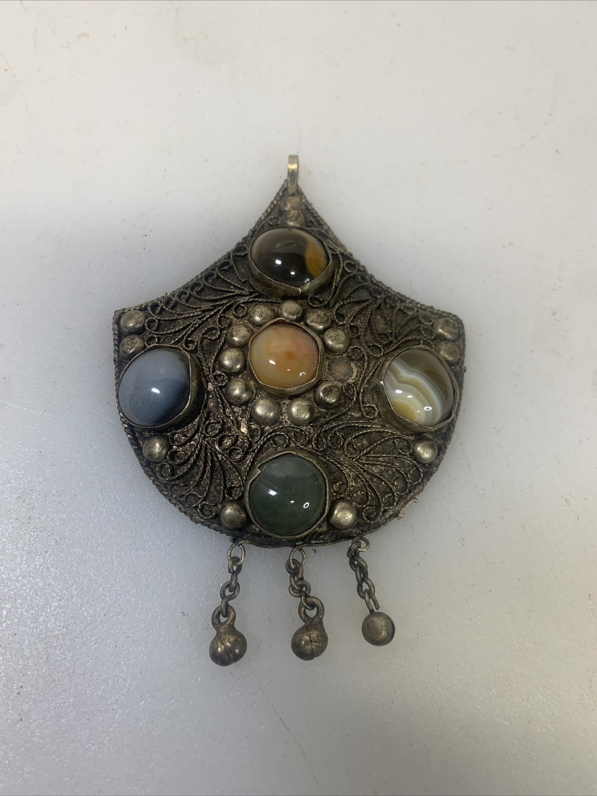 Unique Vintage Tibetan Agate Stone Brass Tone Pendent No Chain
