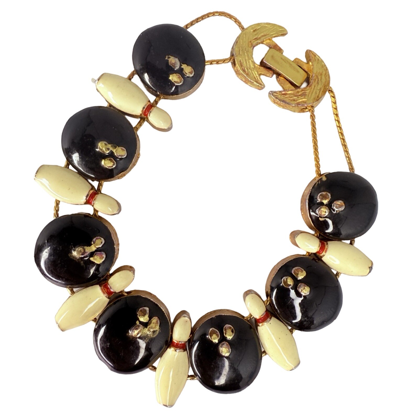 Bowling Ball Bracelet Slider Charm 7” Gold Tone Bowling Gift Vintage