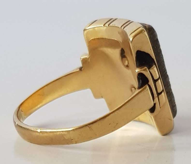Antique Vintage Solid 14K Gold Hematite? Monogram Signet Ring For Repair 10.9gms