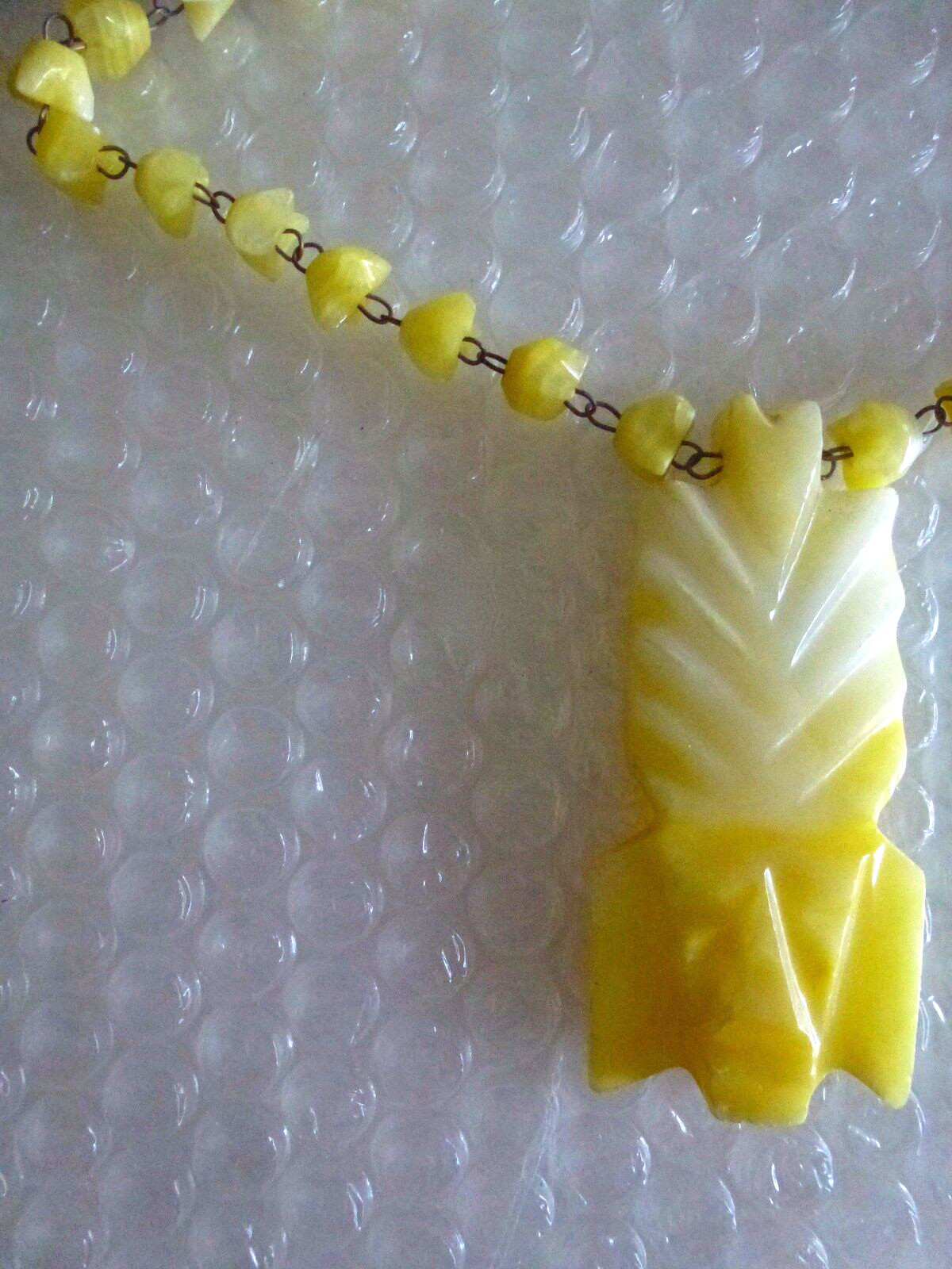 nECKLACE YELLOW ONYX PRIMITIVE TRIBAL TIKI PENDANT VINTAGE OOAK JEWELRY neocurio
