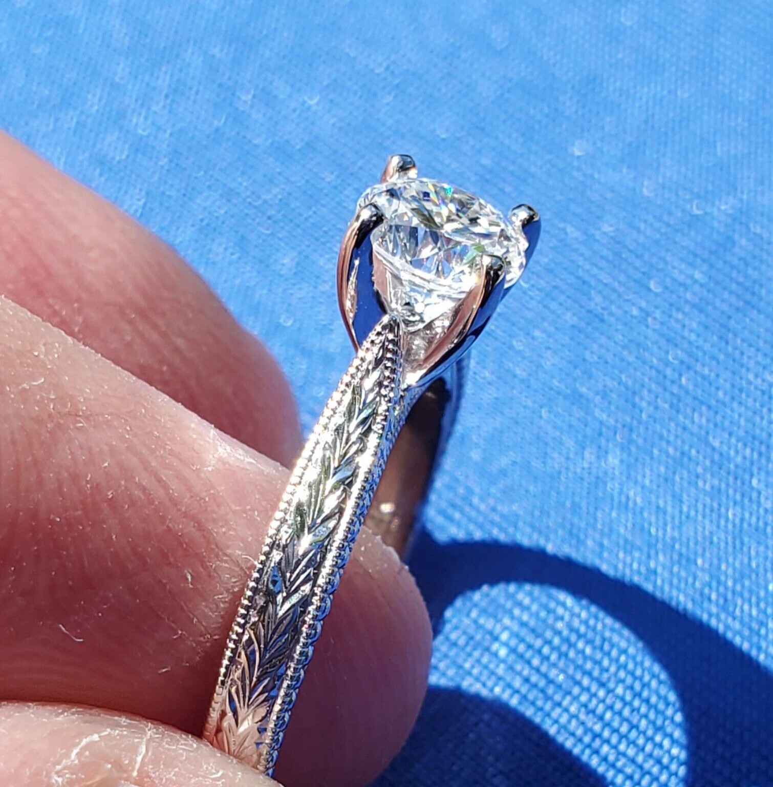 ORIGINAL Gabriel co DIAMOND EARTH MINED Deco Engagement Ring 14K GOLD Solitaire