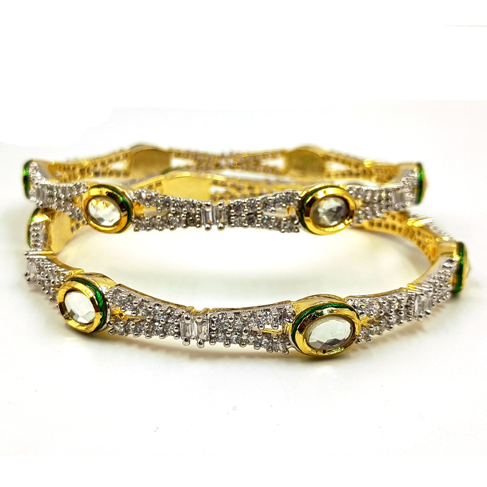 Bridal Wedding Kundan Meenakari Bangles 22k Gold Plated CZ South Indian Jewelry