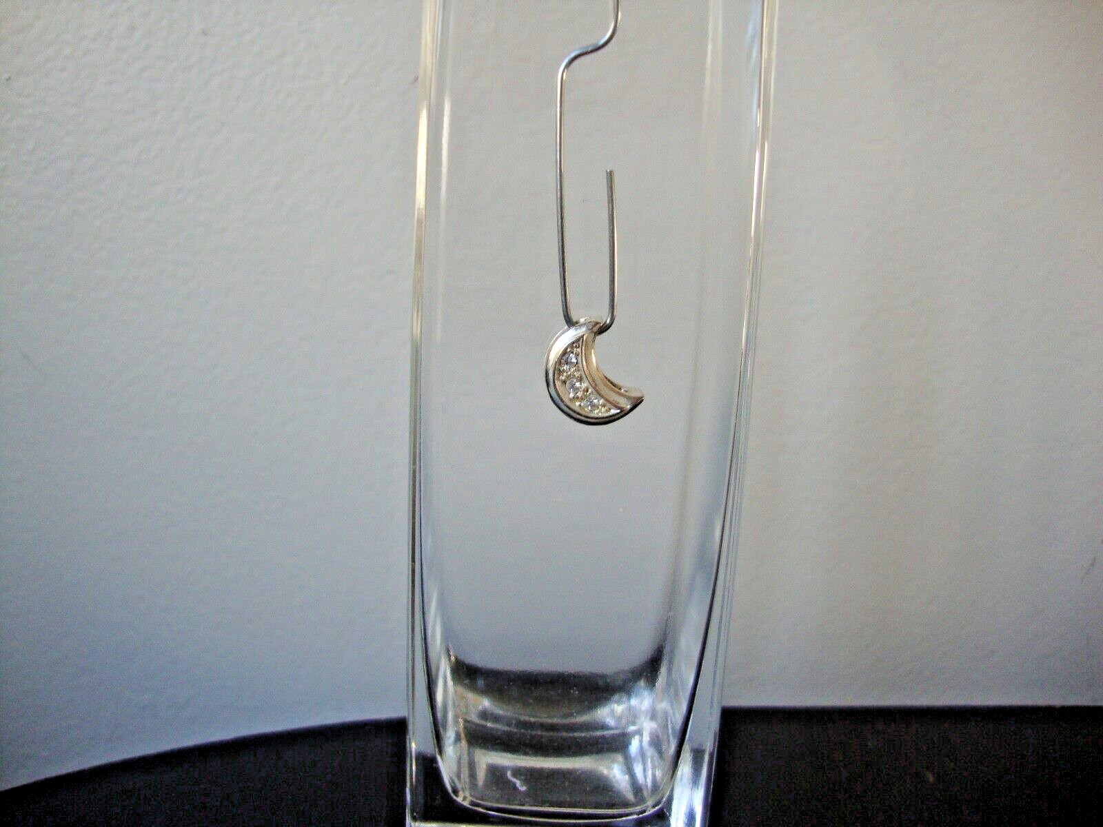 VINTAGE 1980s CHUNKY WHITE TOPAZ CRESCENT MOON STERLING SILVER 925 SLIDE PENDANT