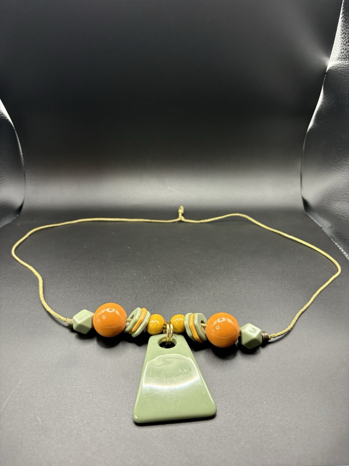 Vintage Lucite Acrylic Geometric Statement Necklace Sage Green Orange Jewelry