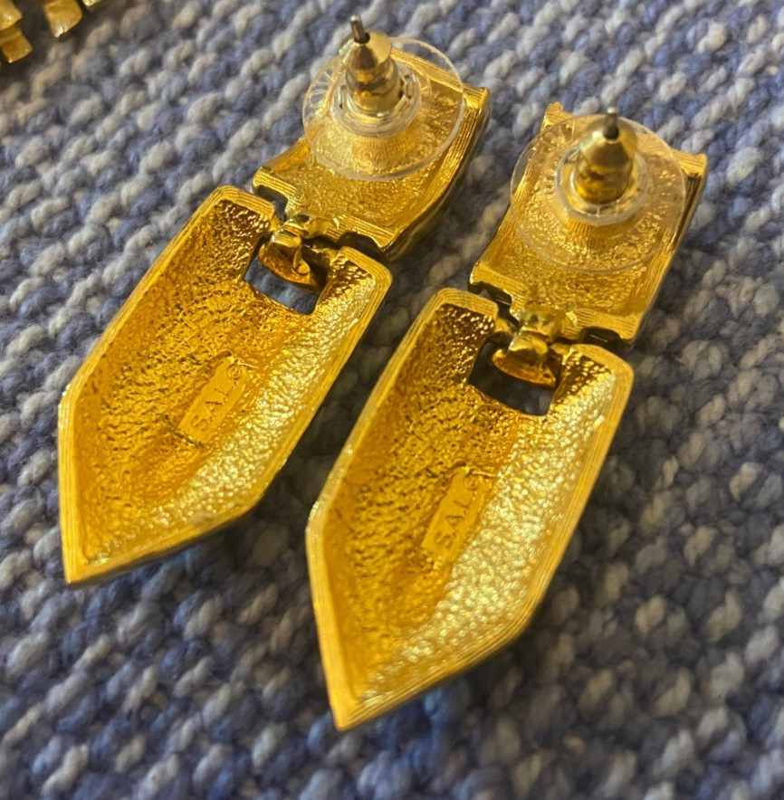 Lot of 3 Vintage Swarovski & Unknown gold tone crystal earrings pierced post