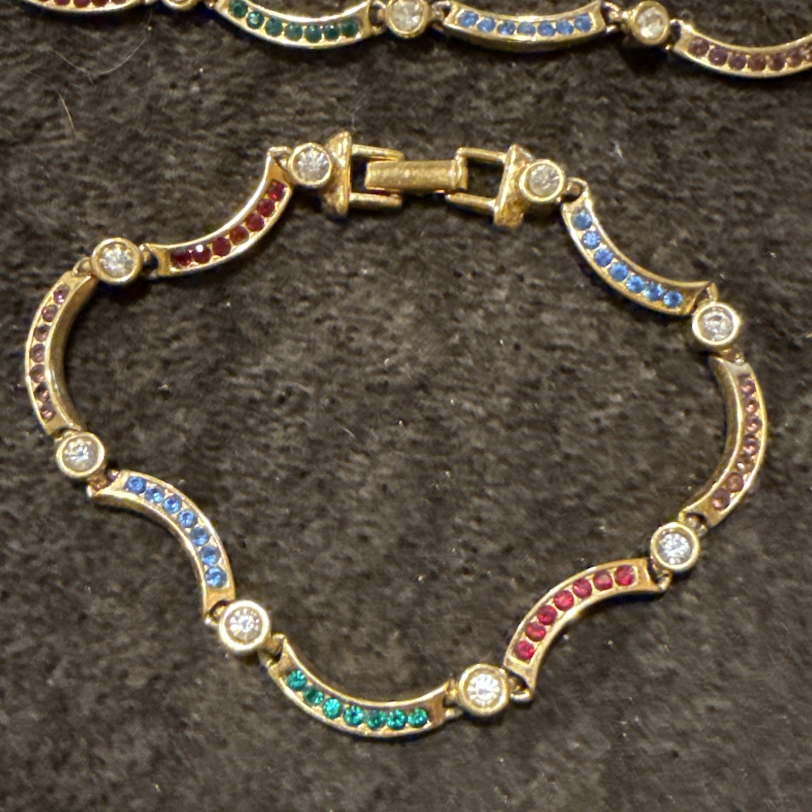 Necklace & Bracelet Multicolor Rhinestone Curved Bar Link Colorful Wave Set