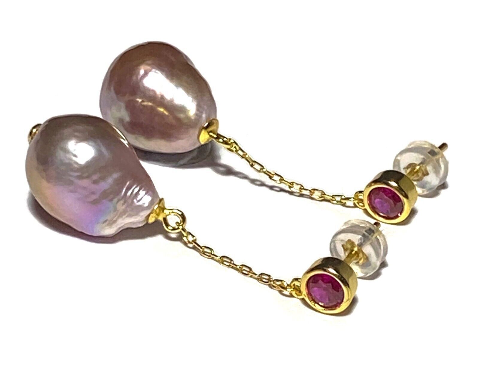 UNIQUE Baroque 12 x 14.5mm Deep Lavender Purple Keshi Pearl Dangle Earrings