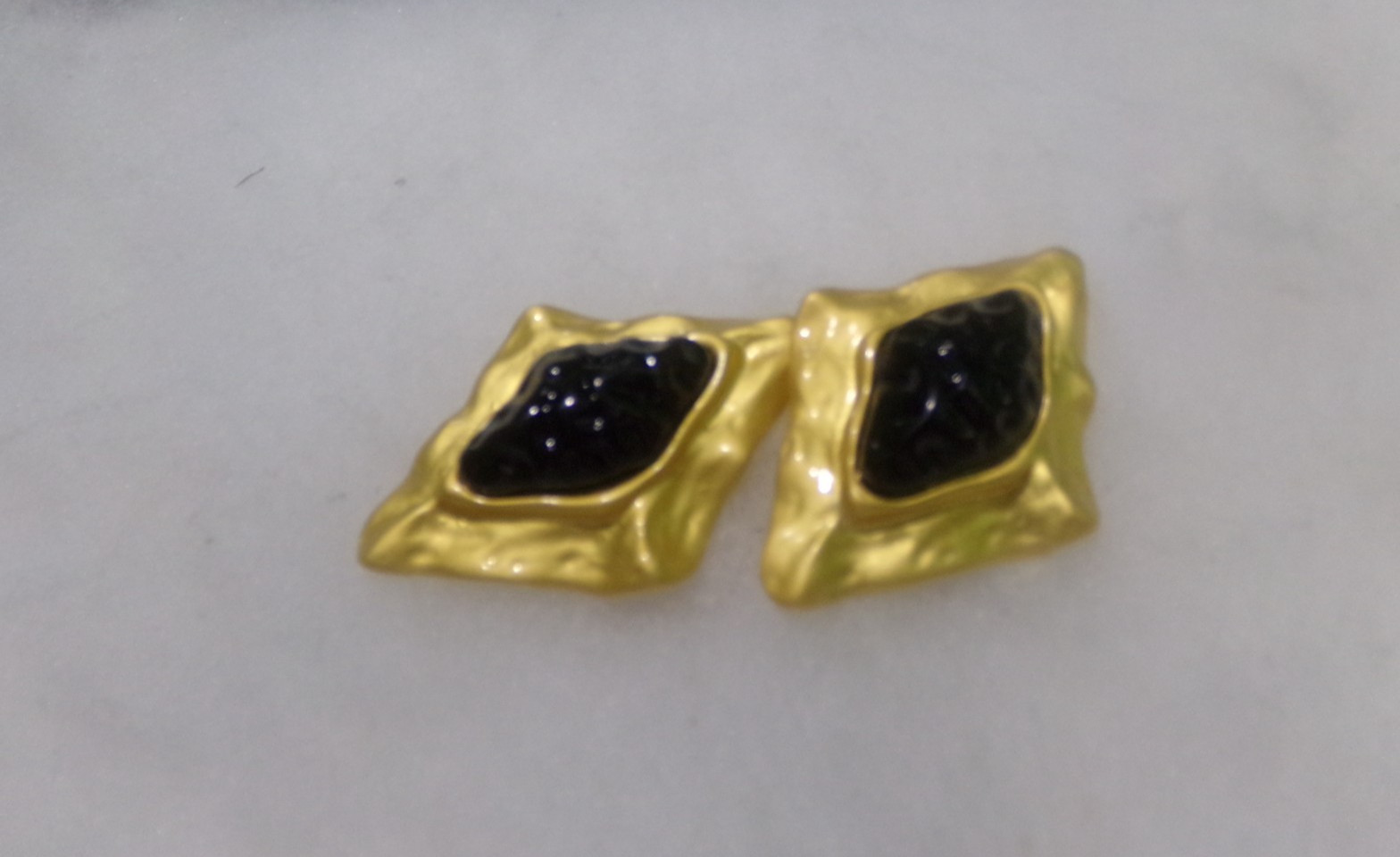 HUGE GEOMETRIC BLACK MOLDED LUCITE PIERCED EARRINGS