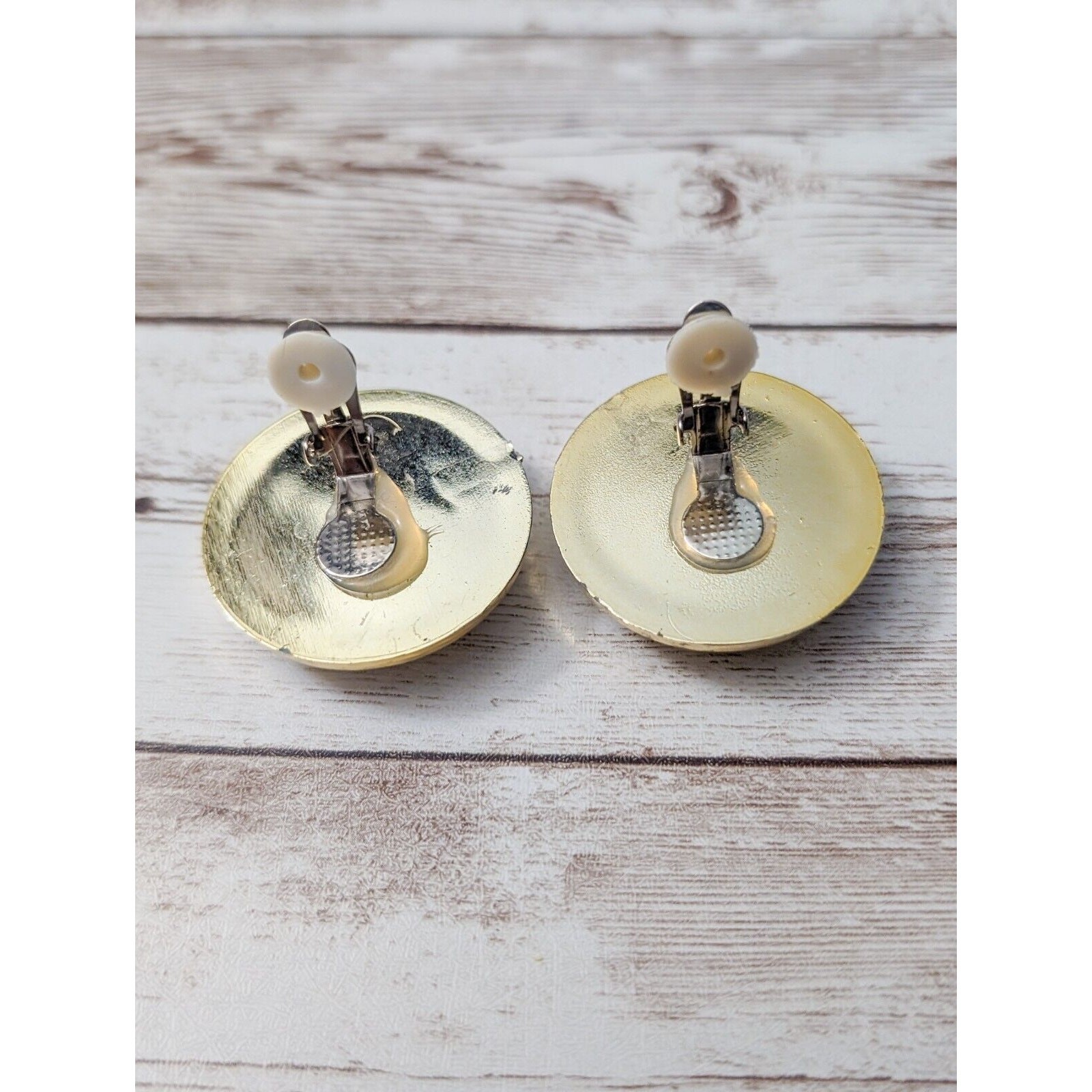 Vintage Clip On Earrings Stunning Statement Gold Tone with Unusual Center 1.25″
