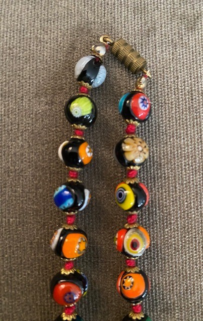 Murano Millefiori Necklace Glass Beads Barrel Clasp Hand Knotted Necklace 25 In 