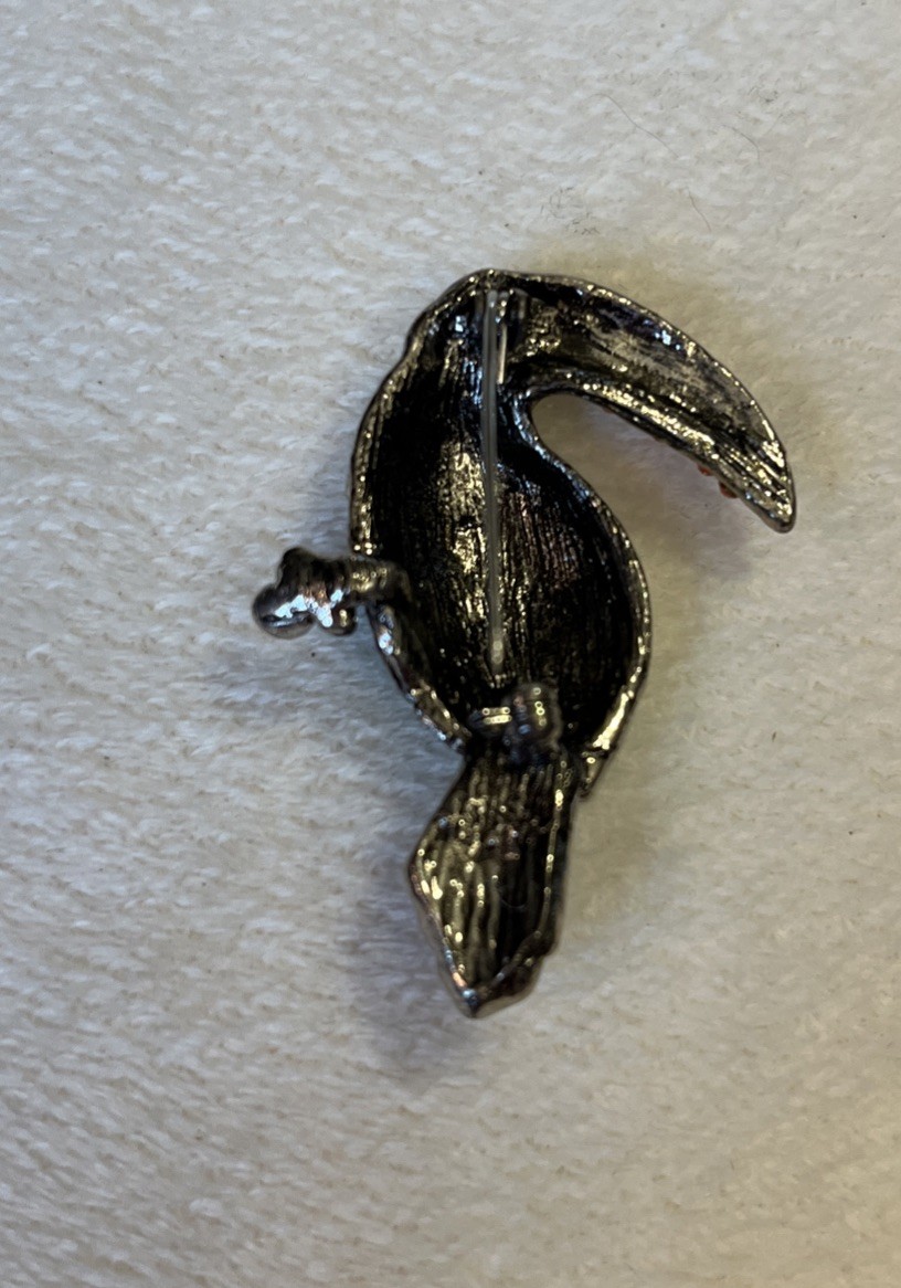 VTG Enamel Rhinestone Lucite Silver Metal Alloy Wire Rhinestone Bird Brooch 1950