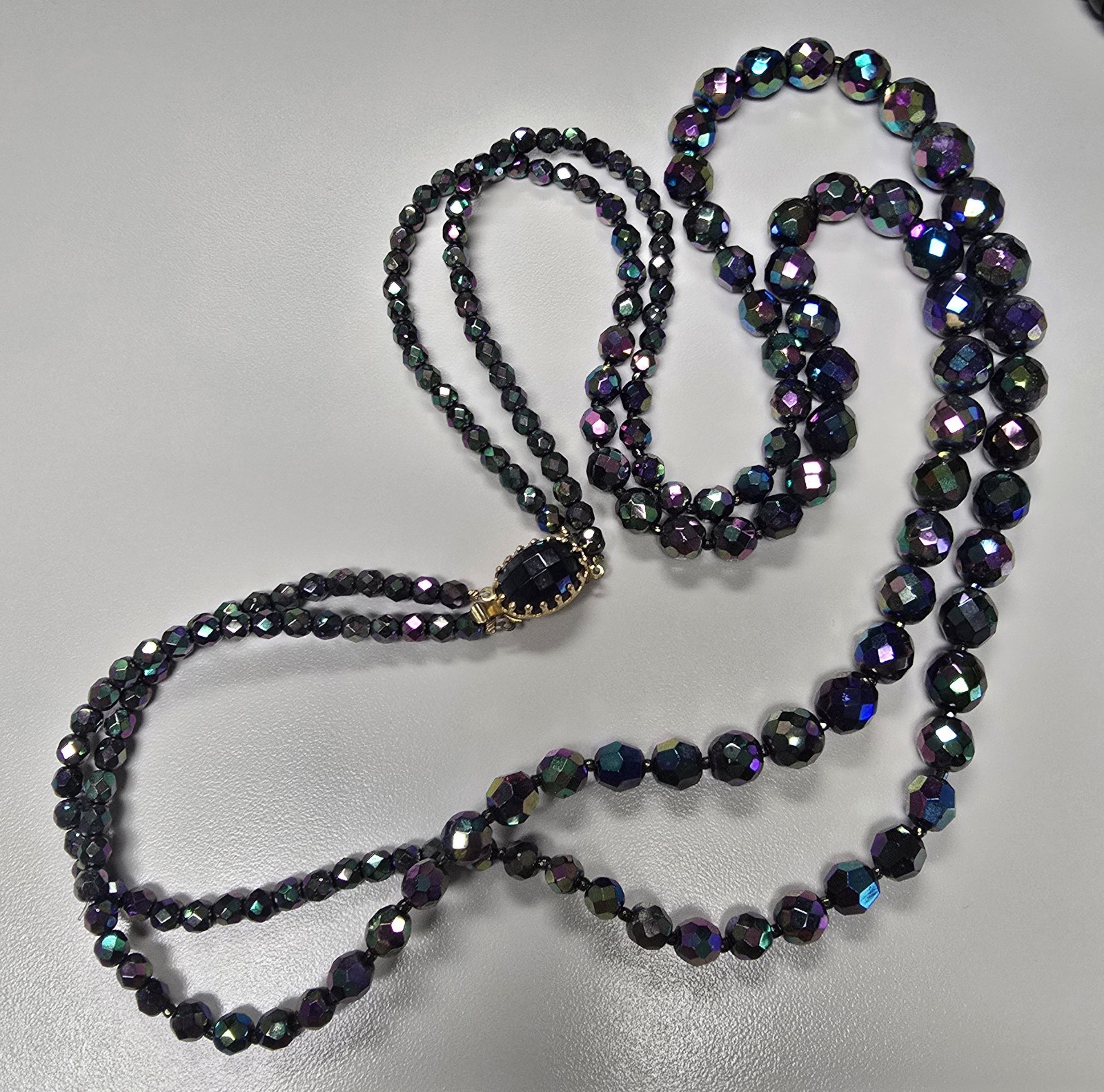 Glass Bead 2 Strand Necklace In Black Or Purple With AB Treatment. High Sparkle