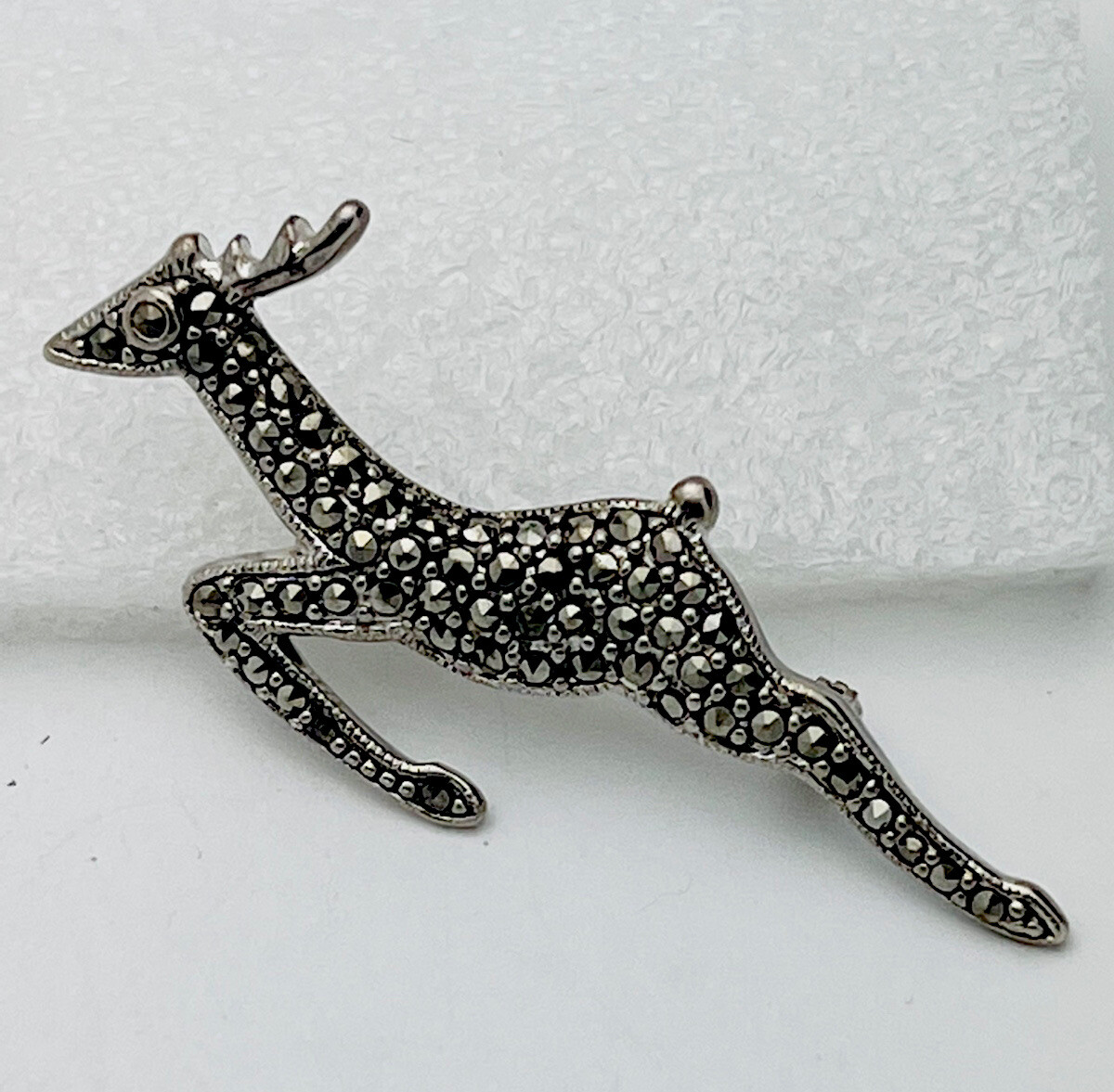 Vintage 925 Sterling Silver Marcasite Deer Pin 5.5 Grams