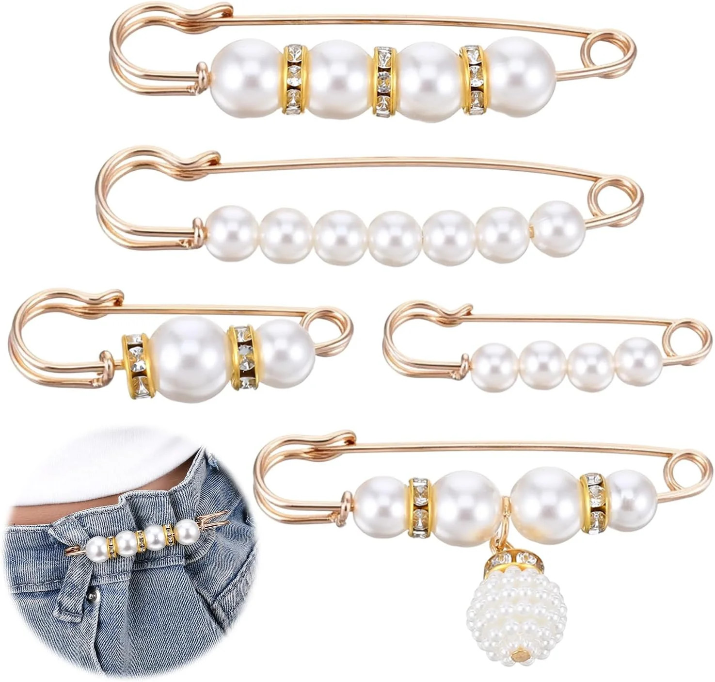 5 PCS Fashion Pearl Brooch, Decorative Safety Pins Sweater Shawl Pearl Pin Faux