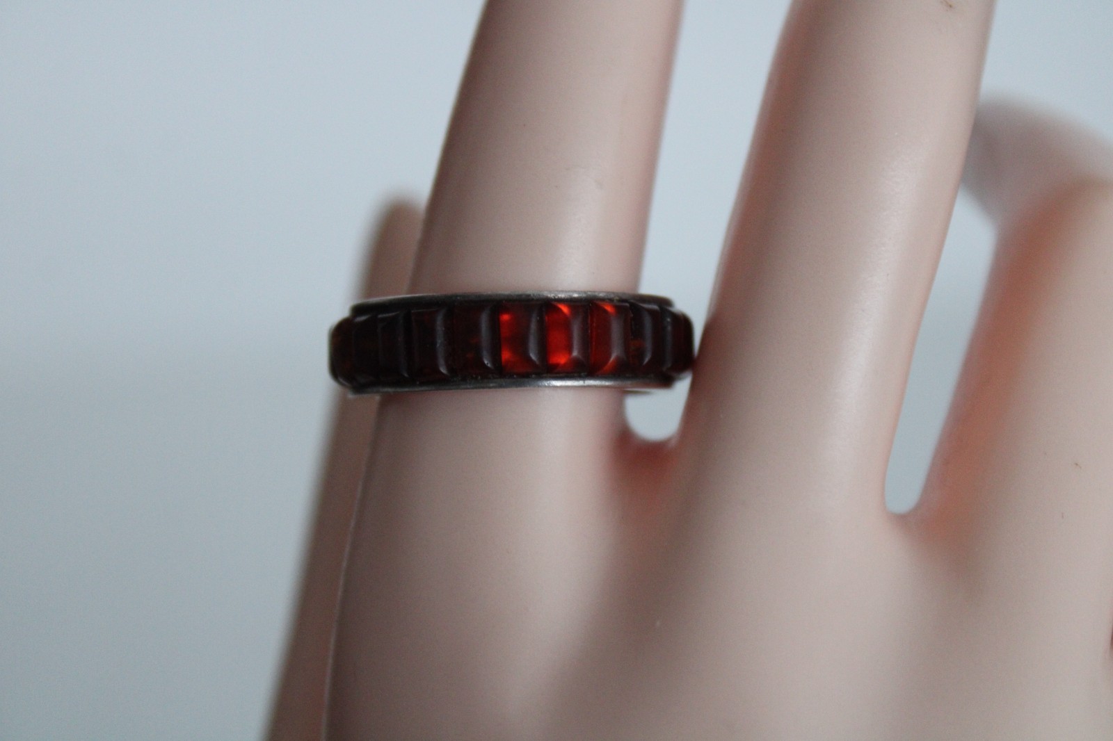 Vintage Sterling Silver Unisex Adult Garnet Ring, Signed: ST, S: 10.5