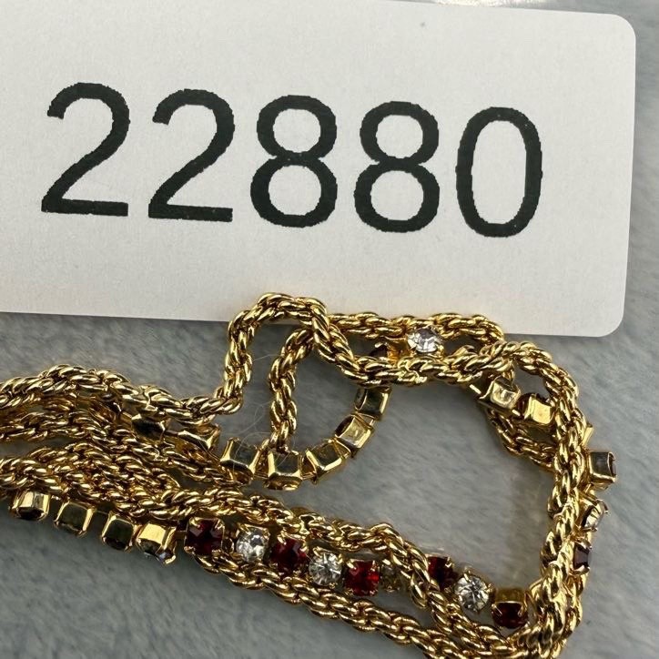 Vintage Tennis Bracelet Gold Tone Red White Rhinestone Dainty 6.5”