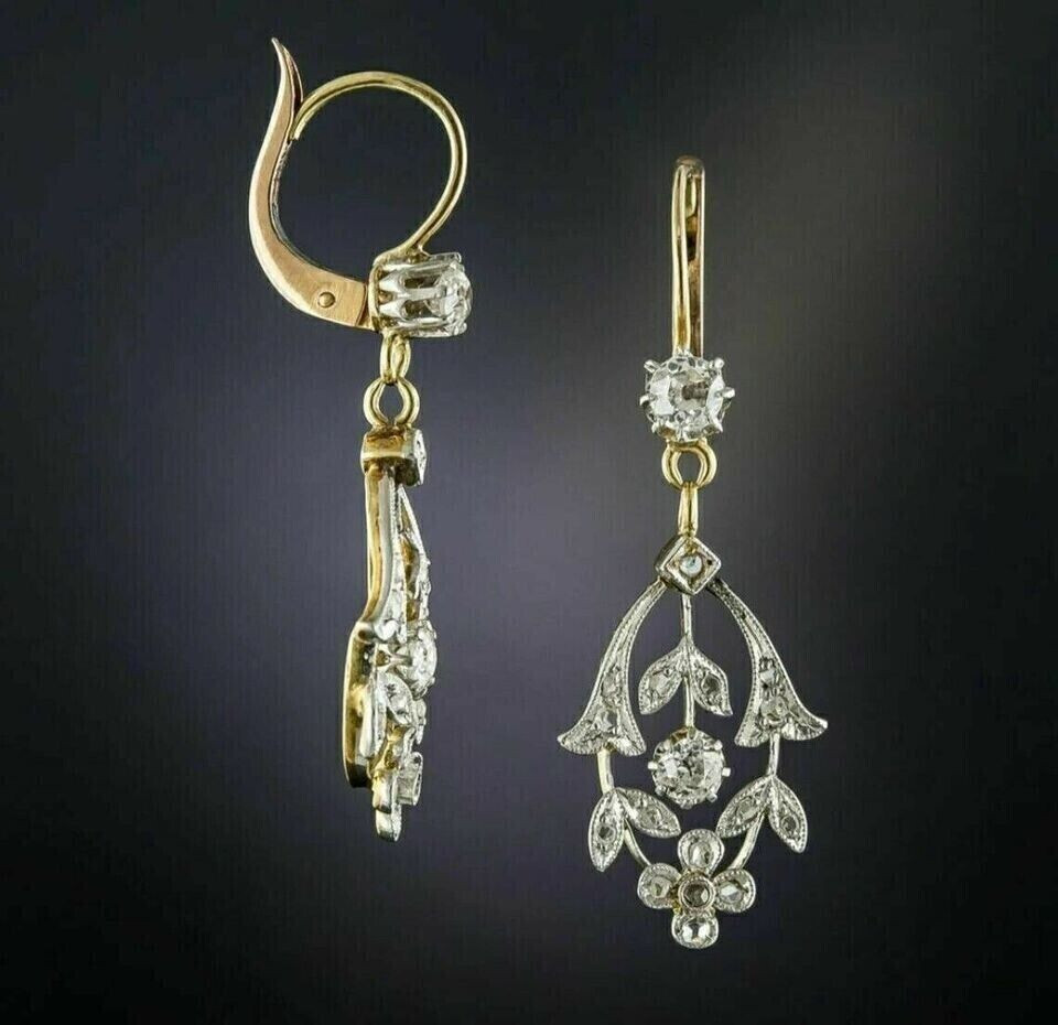 1.5Ct Art Deco Style Diamond Drop Dangle Engagement Wedding 14k Gold FN Earrings