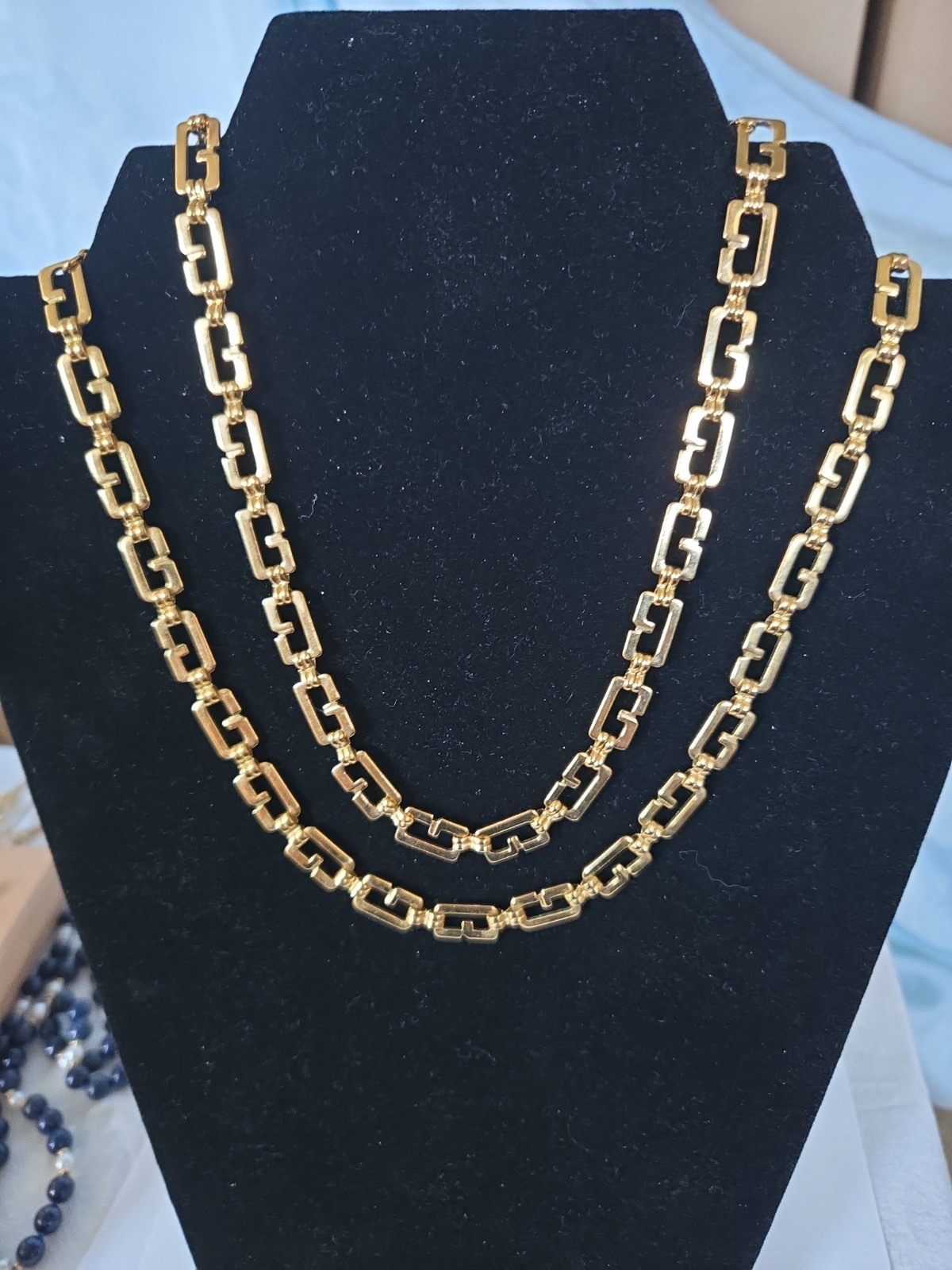 Lot Of 2 Vintage Givenchy Signed Gold Tone G Link Necklaces 16″ 18″