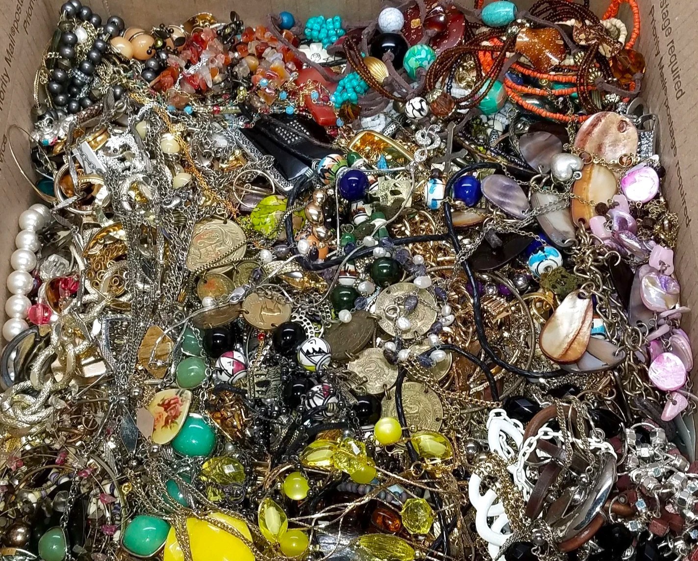 Jewelry Treasure Box Lot Unsearched Unsorted Vtg & New Junk & Good Resell 3 Lbs