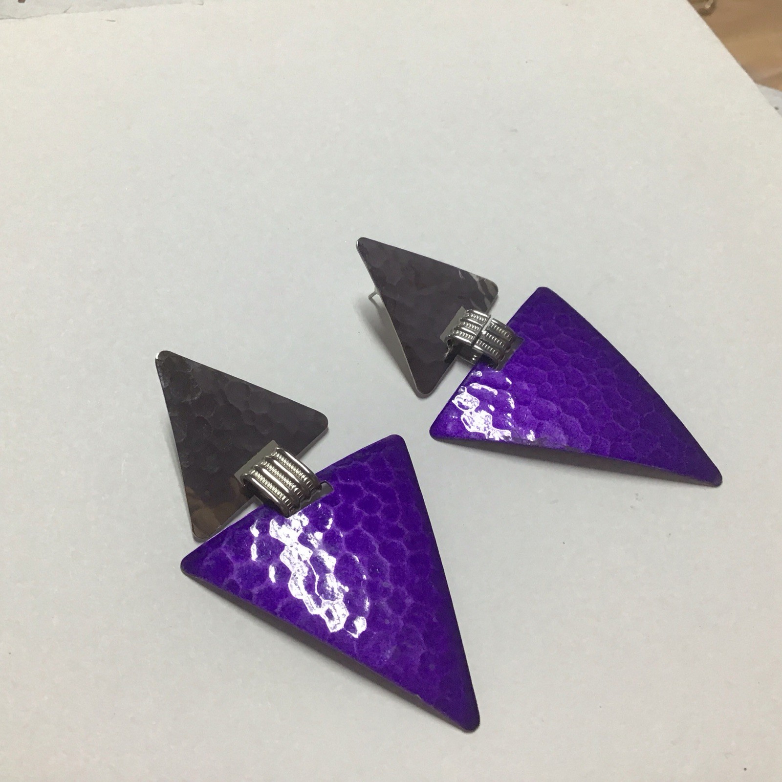 #2 Vintage Retro Drop Dangle Purple Silver Toned Earrings from USA seller