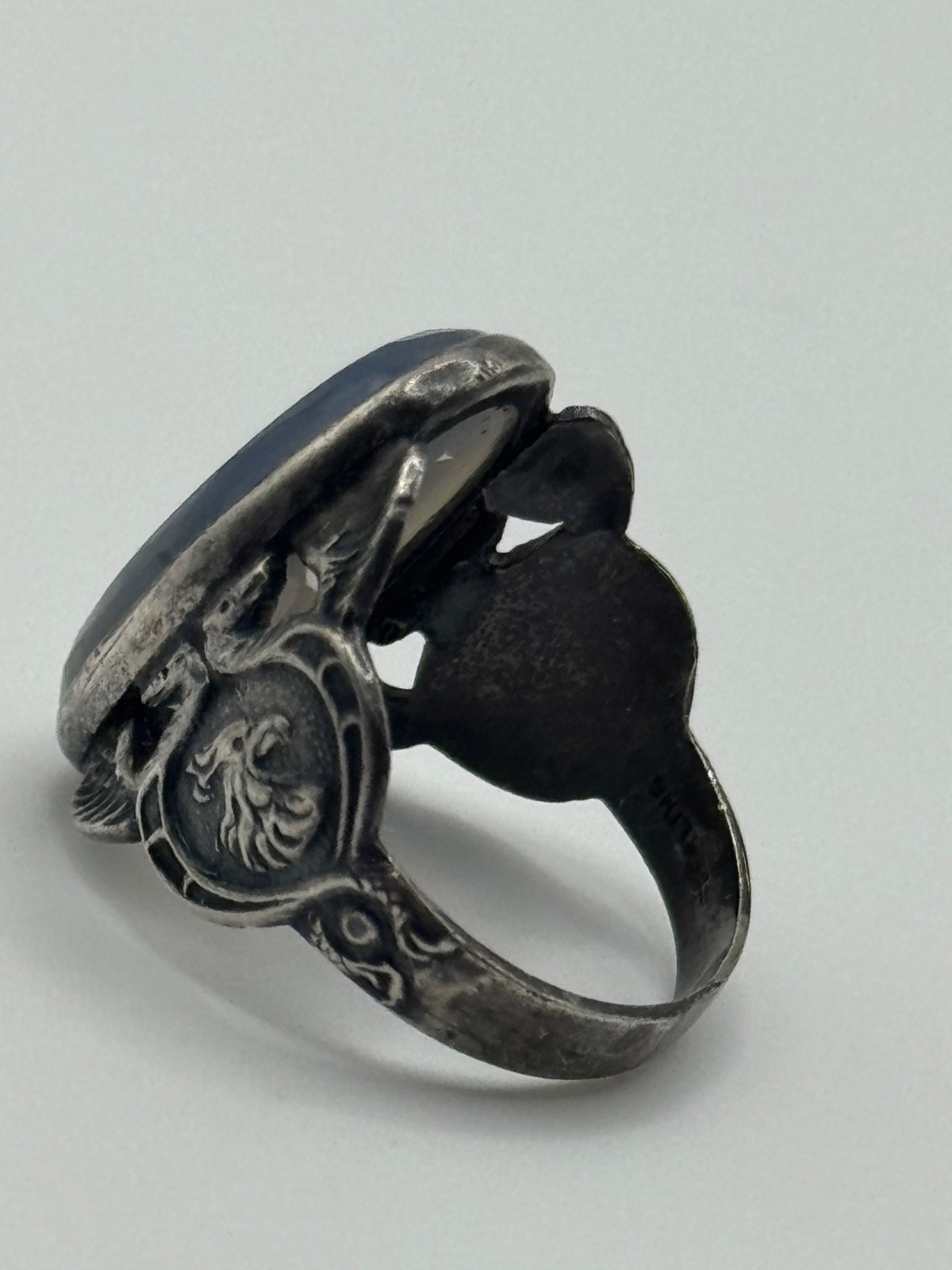 Vintage Art Deco Egyptian Revival Sterling Silver Chalcedony Ring Size 5.5