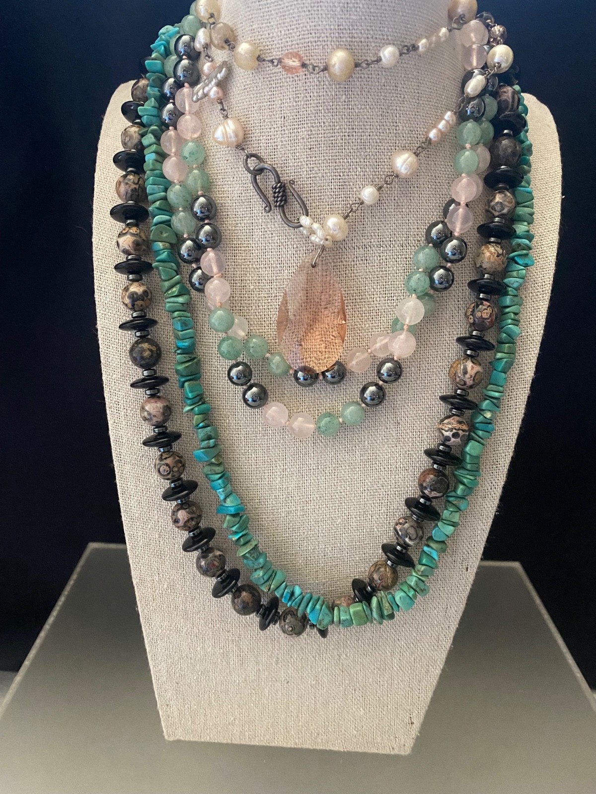Lot 15 Vintage Semi-Precious Gemstone Jewelry Malachite Turquoise Jade Quartz