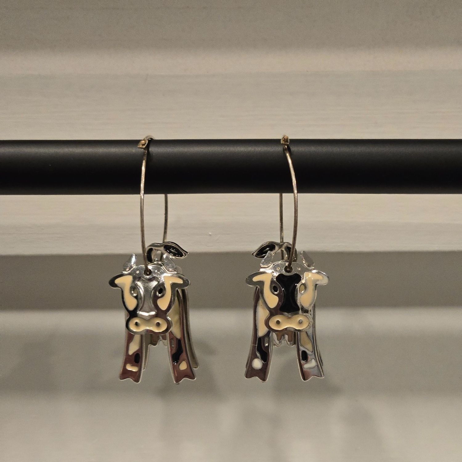 Funky Edgar Berebi Vintage Cow Enamel Earrings whimsical cloisonne style hoops