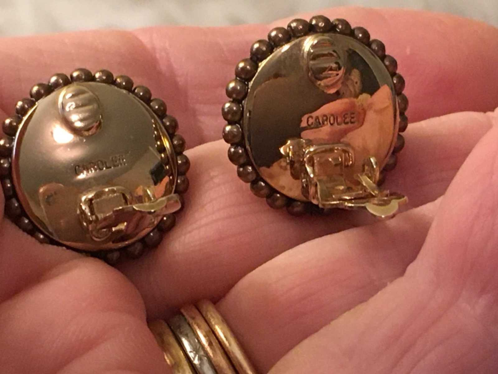 Carolee Bronze Color Cabochn New Old Stock Earrings Clip On